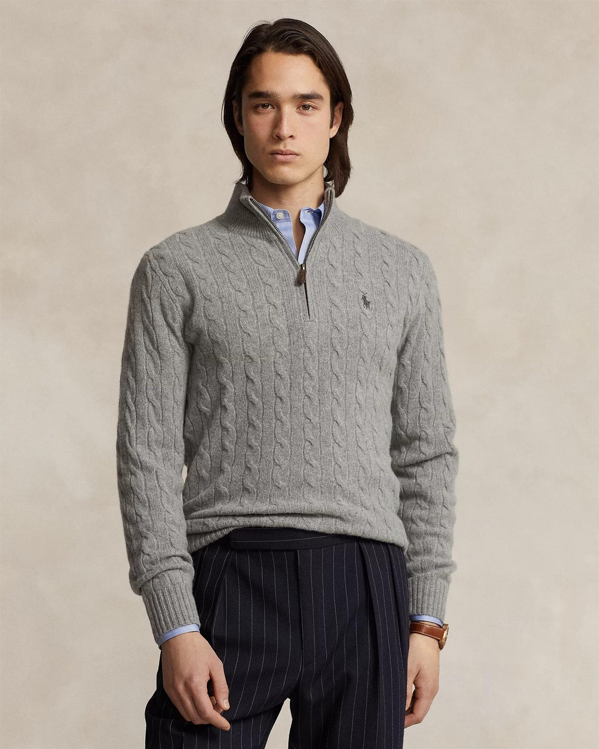 Cable-Knit Wool-Cashmere Jumper - Grå