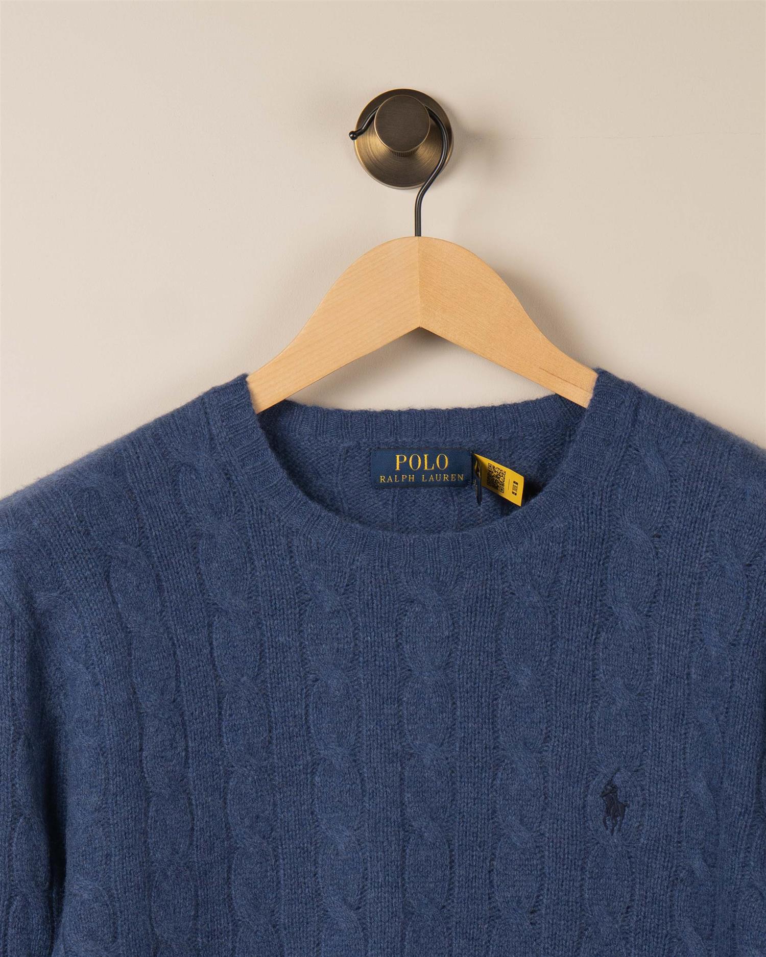 Ull/Cashmir Kabel Rundhals - Blå