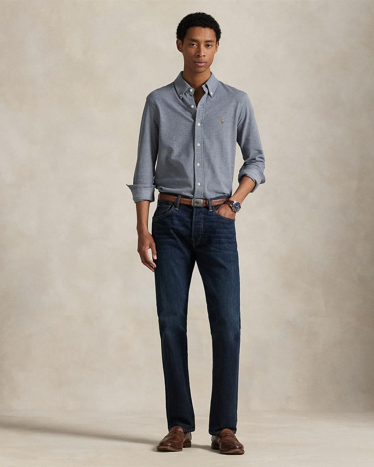 Rutet Oxford Mesh Skjorte - Navy