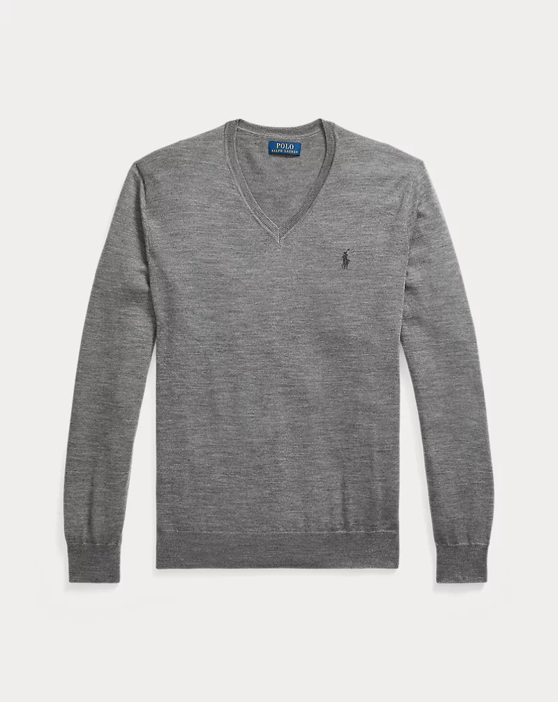 Merino V-Genser - Grå-Polo Ralph Lauren-www.gunnaroye.no