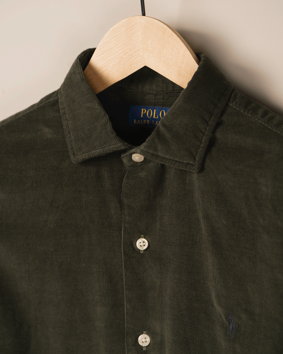 Cord Skjorte Custom Fit - Oliven