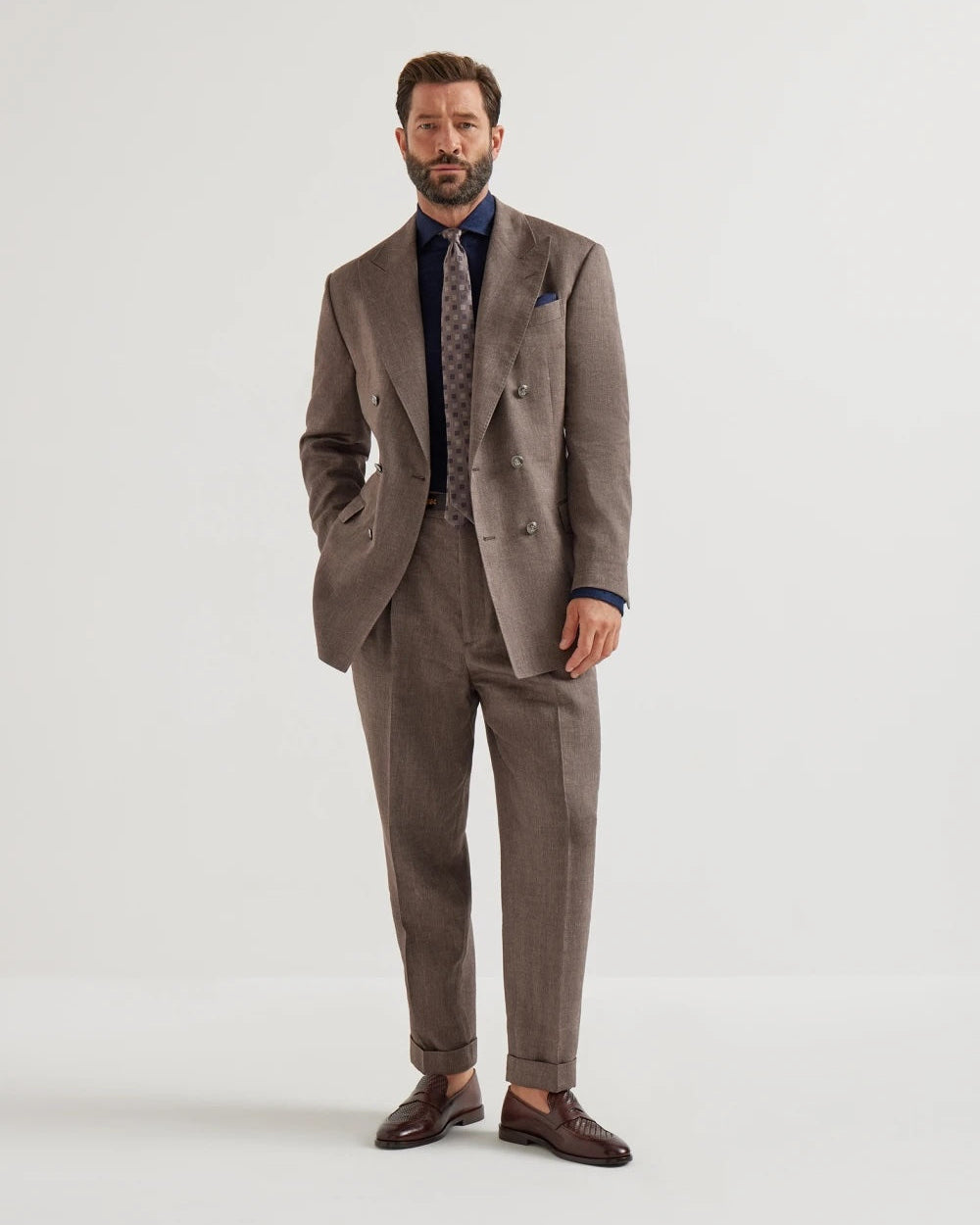 Lin/Bomull Polo Skjorte - Navy