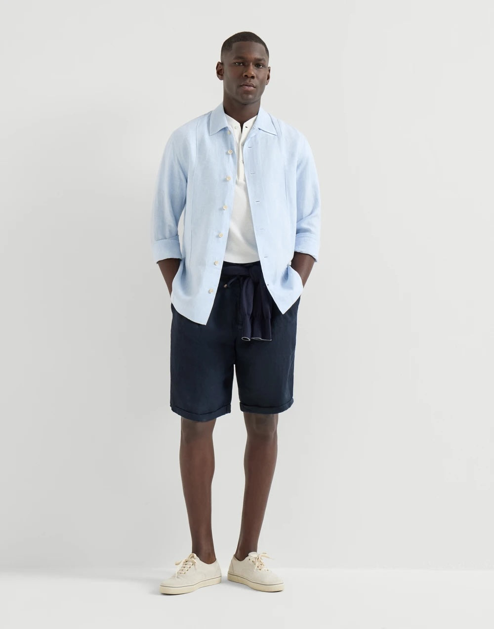 Bermuda-shorts i lin-gabardin