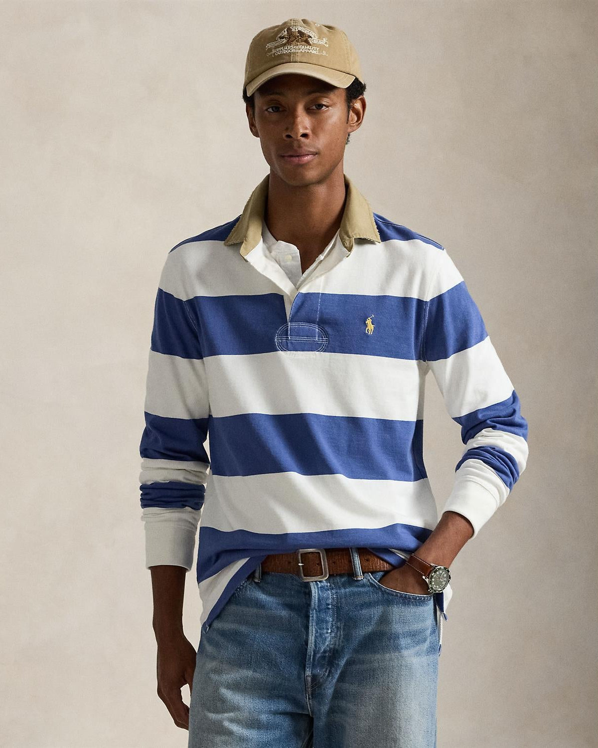 Stripet Rugby - Blå/Krem