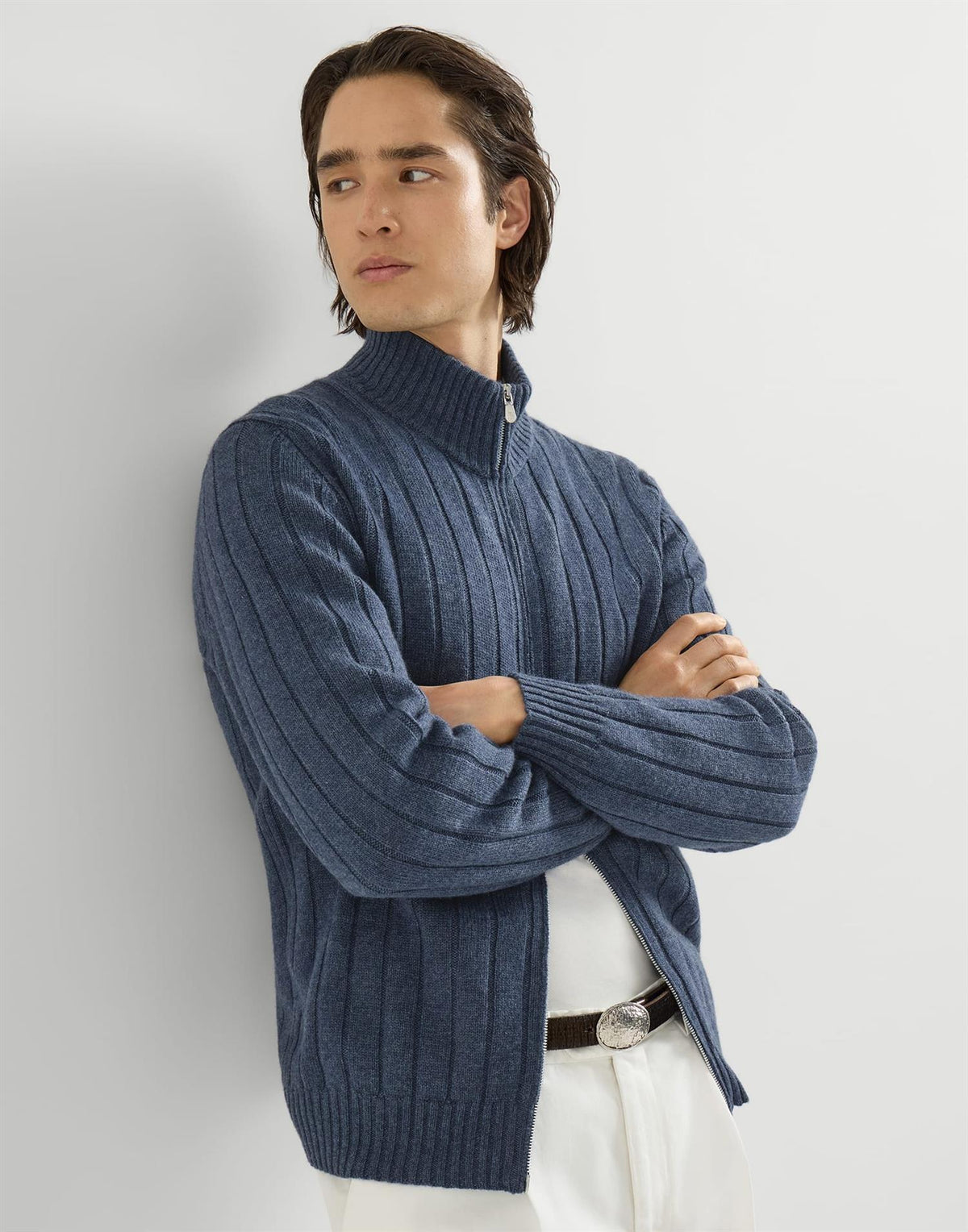 Cashmere cardigan med zipp - Blå