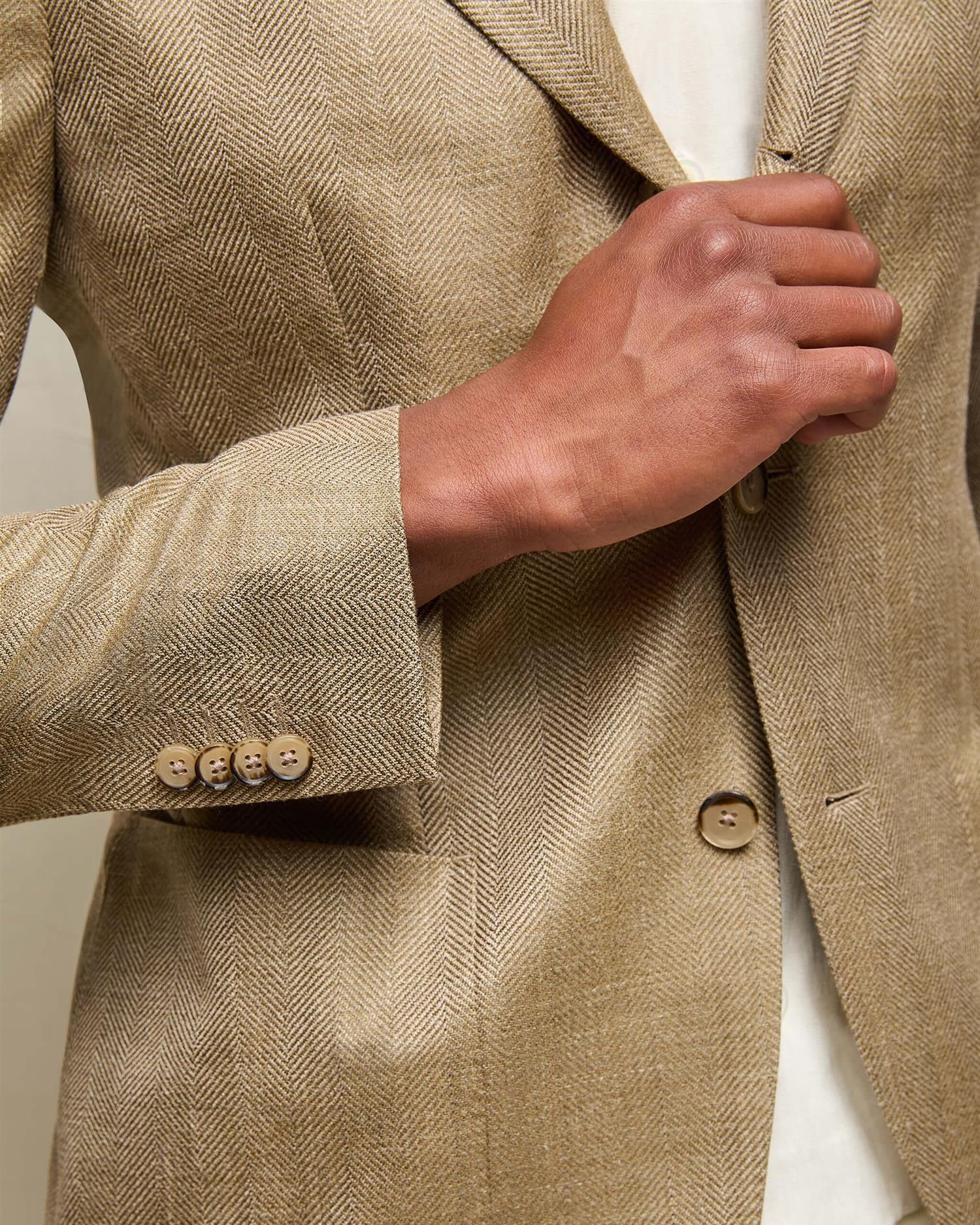 Elegant LBM blazer for menn i wool silk linen blend med three-roll-two snitt