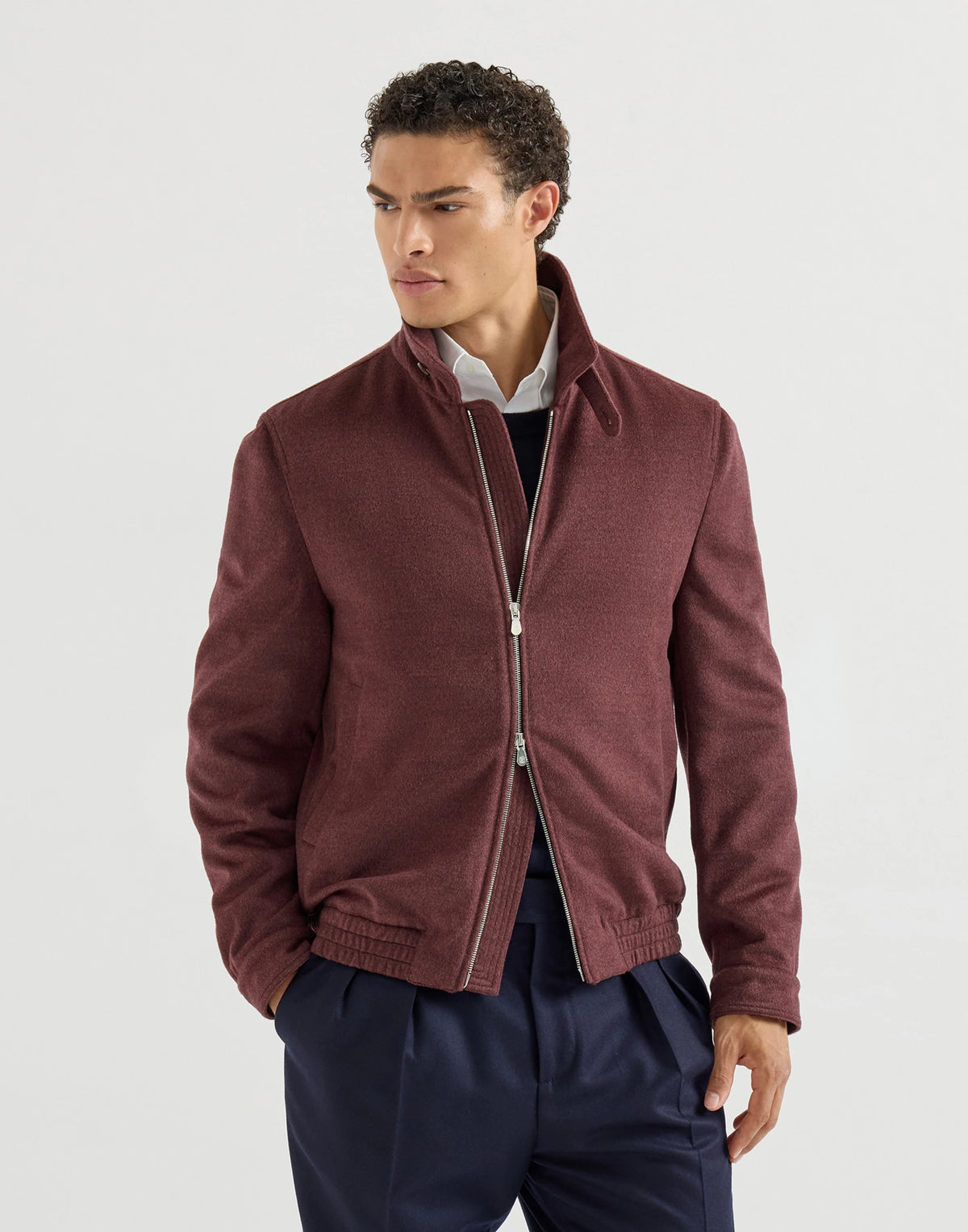 Beaver Cloth Bomber Jacket - Burgunder