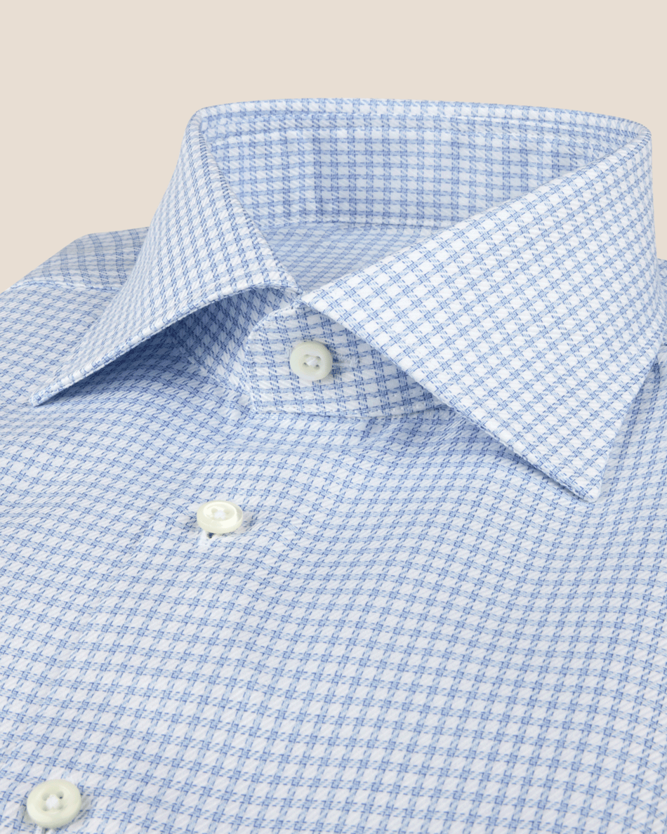 Regular Fit Cotton Twill Skjorte - Rutet Lyseblå