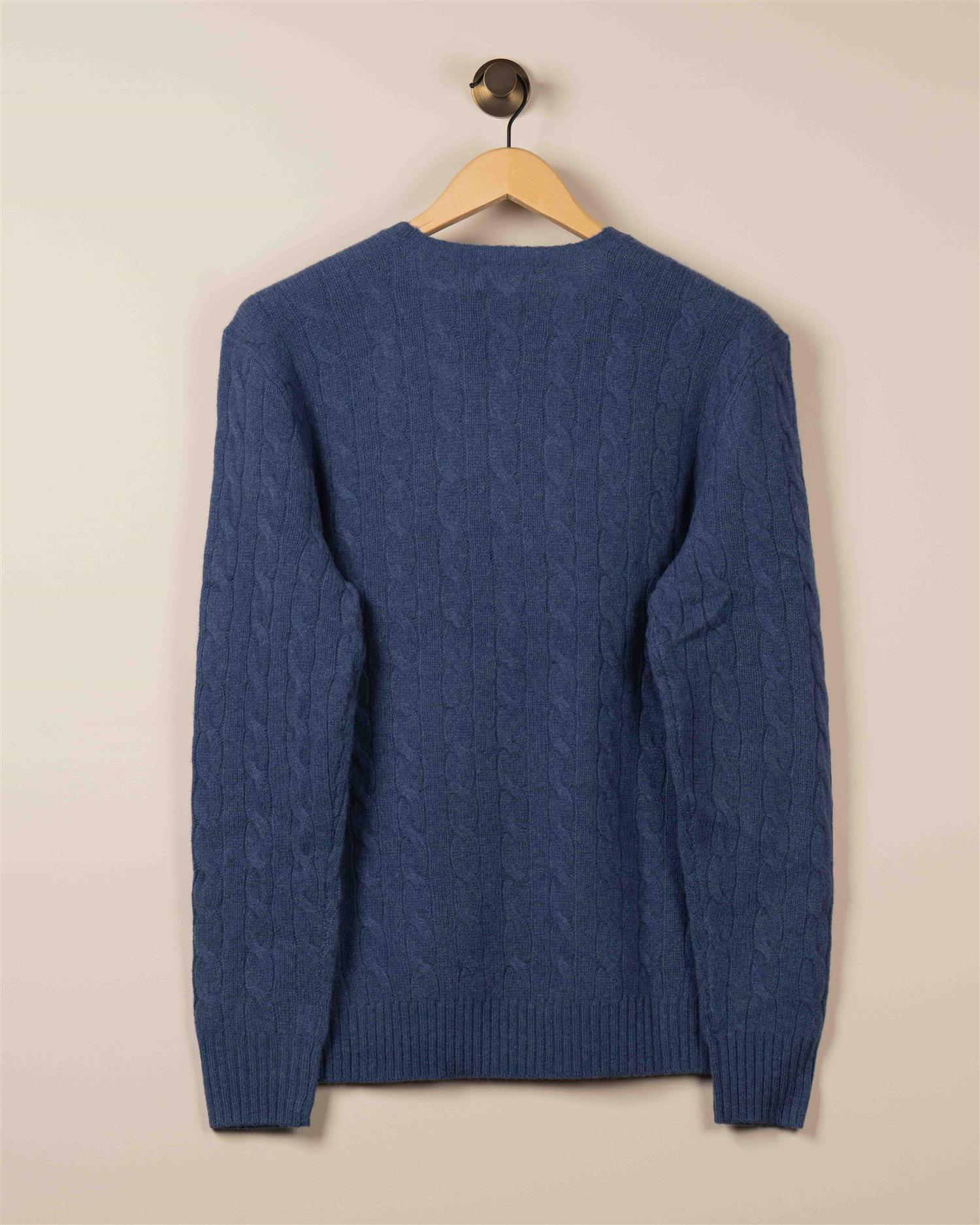 Ull/Cashmir Kabel Rundhals - Blå