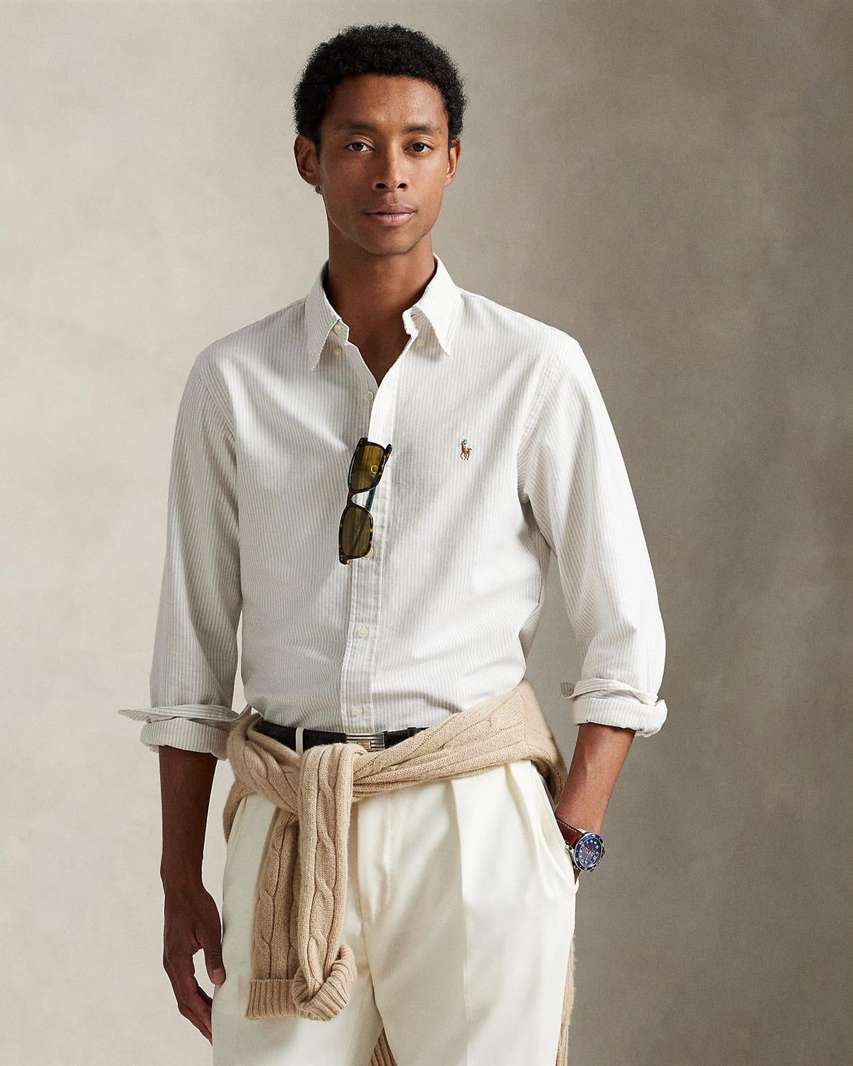 Rutet Oxford skjorte - Beige/Hvit