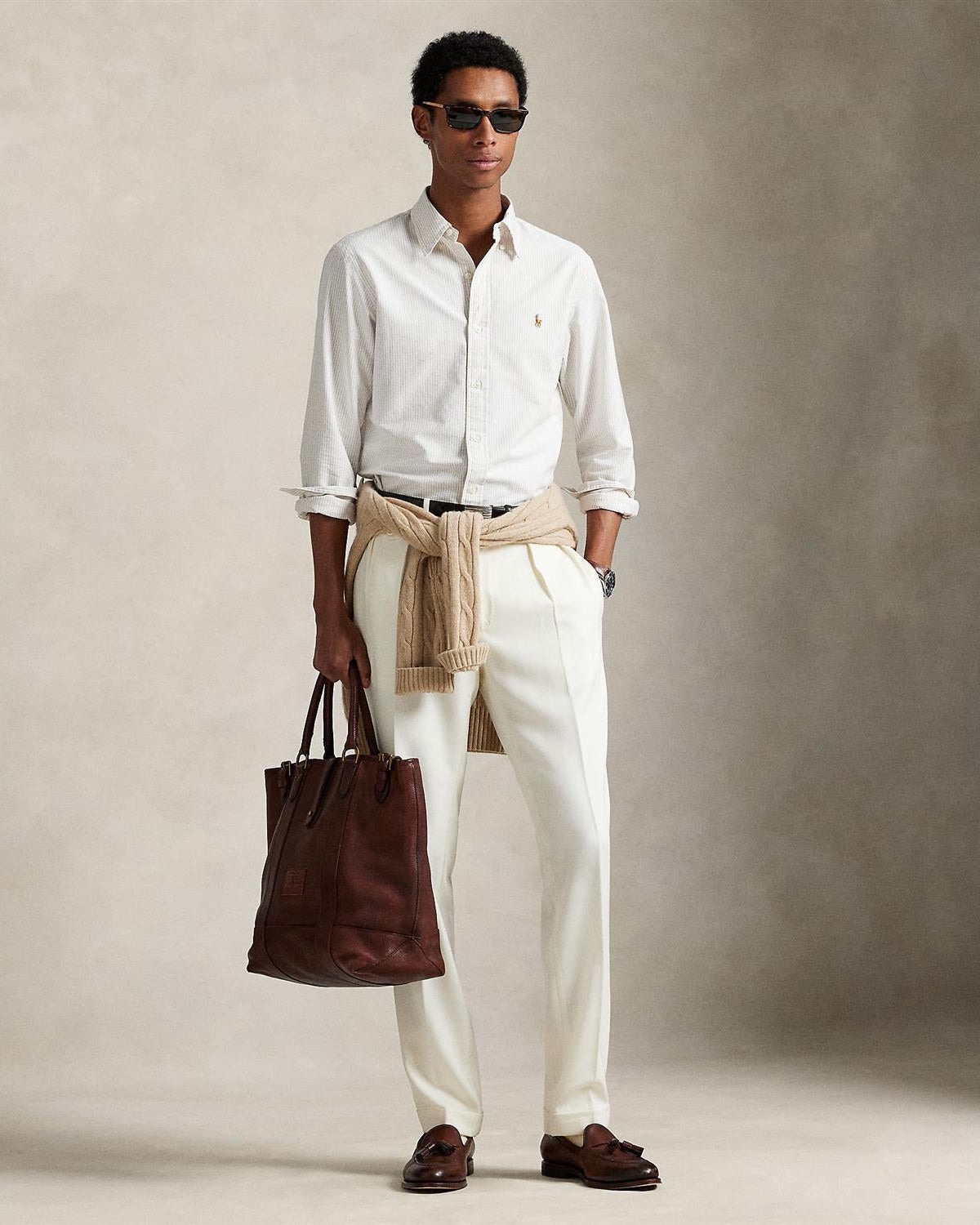 Rutet Oxford skjorte - Beige/Hvit