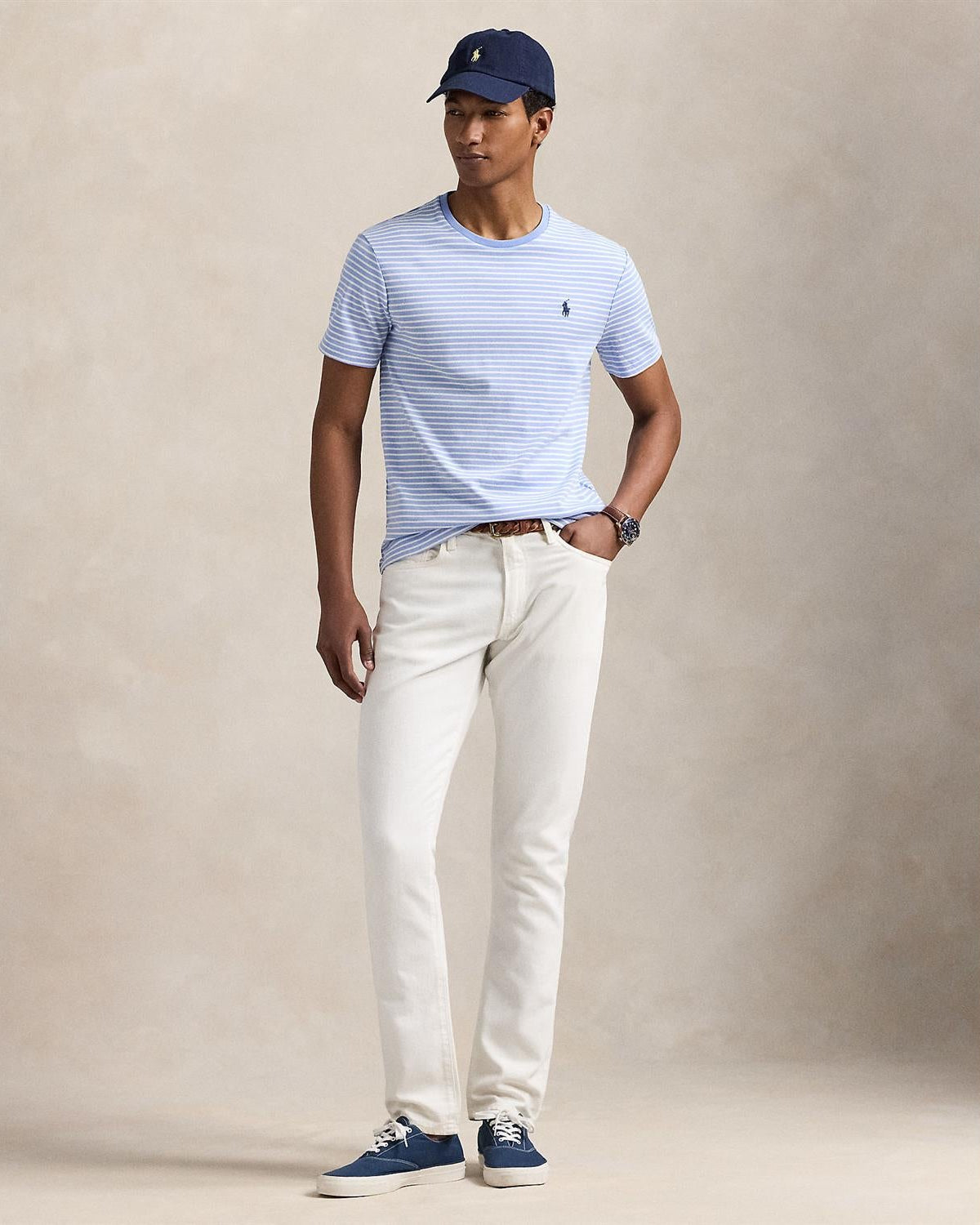 Stripete T-Shirt - Lys blå/Hvit