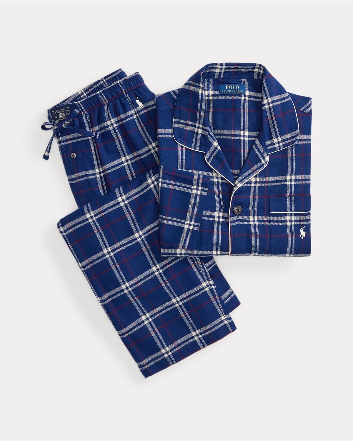 Rutet Flanell Pyjamas - Navy/Rød
