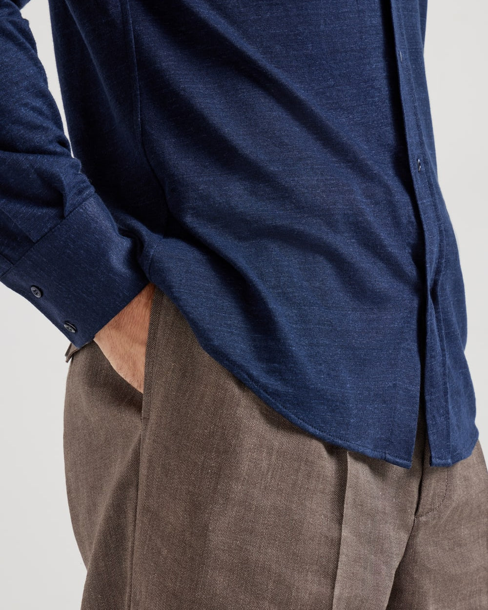 Lin/Bomull Polo Skjorte - Navy