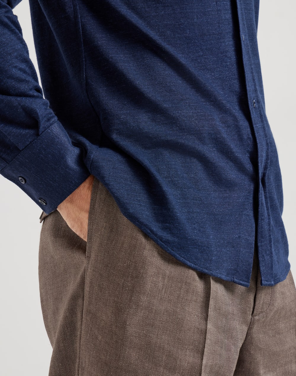 Lin/Bomull Polo Skjorte - Navy