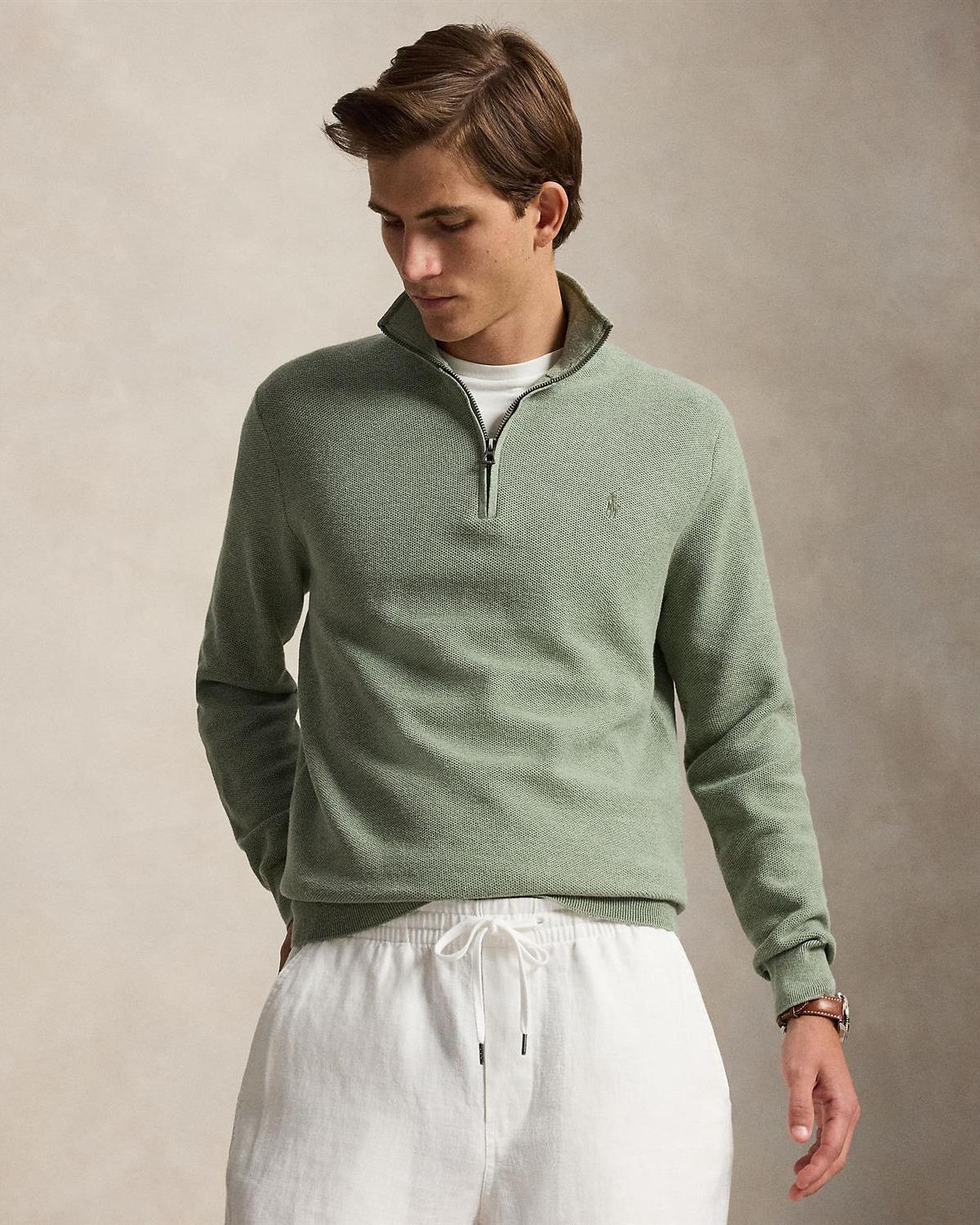 Bomull Half-Zip - Grønn