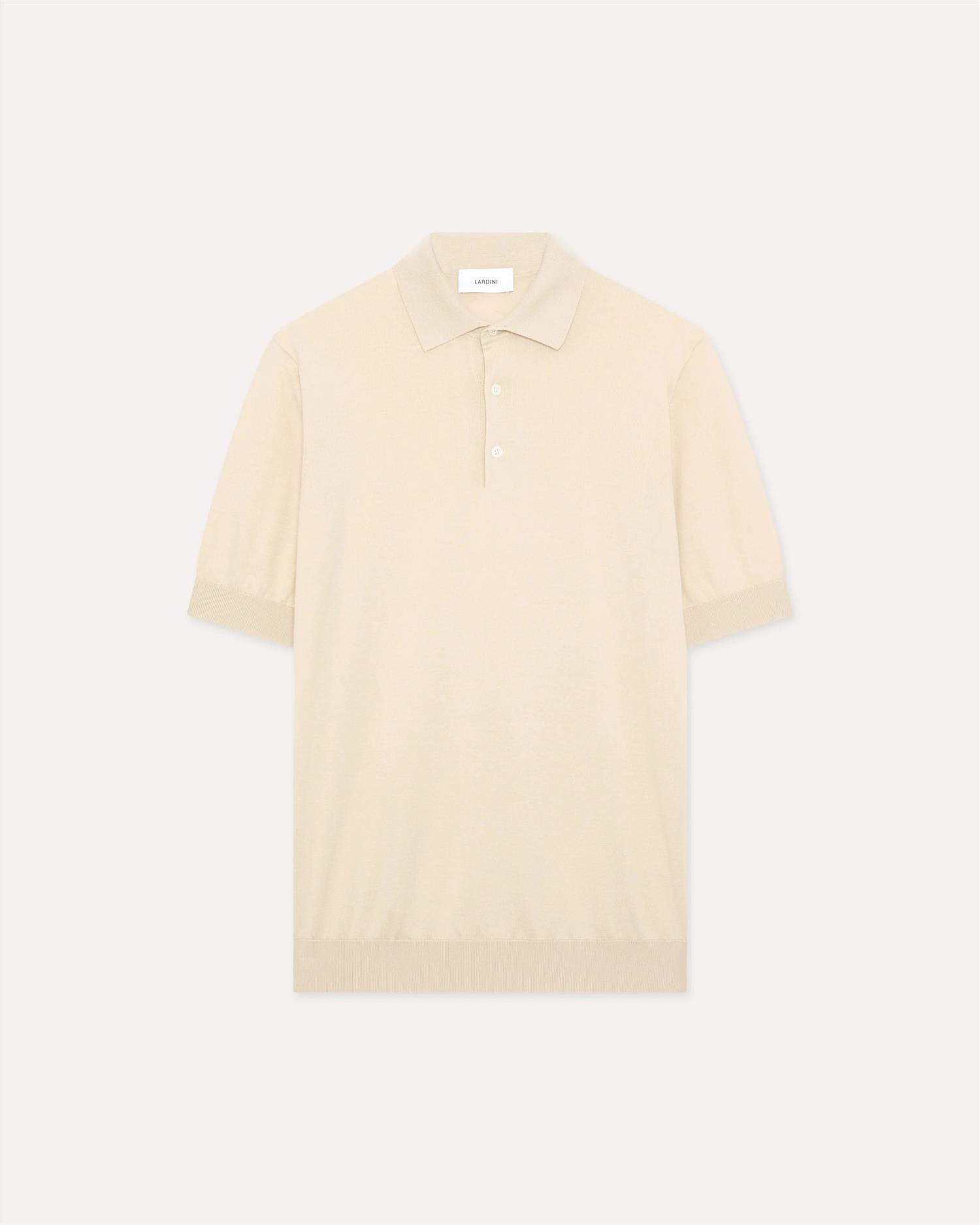 Beige strikket polo fra Lardini i Superpiuma bomull