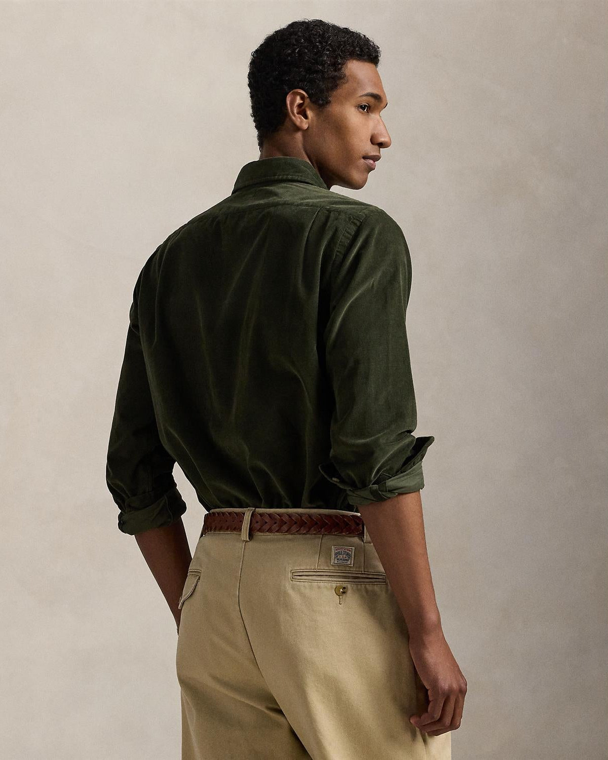 Cord Skjorte Custom Fit - Oliven