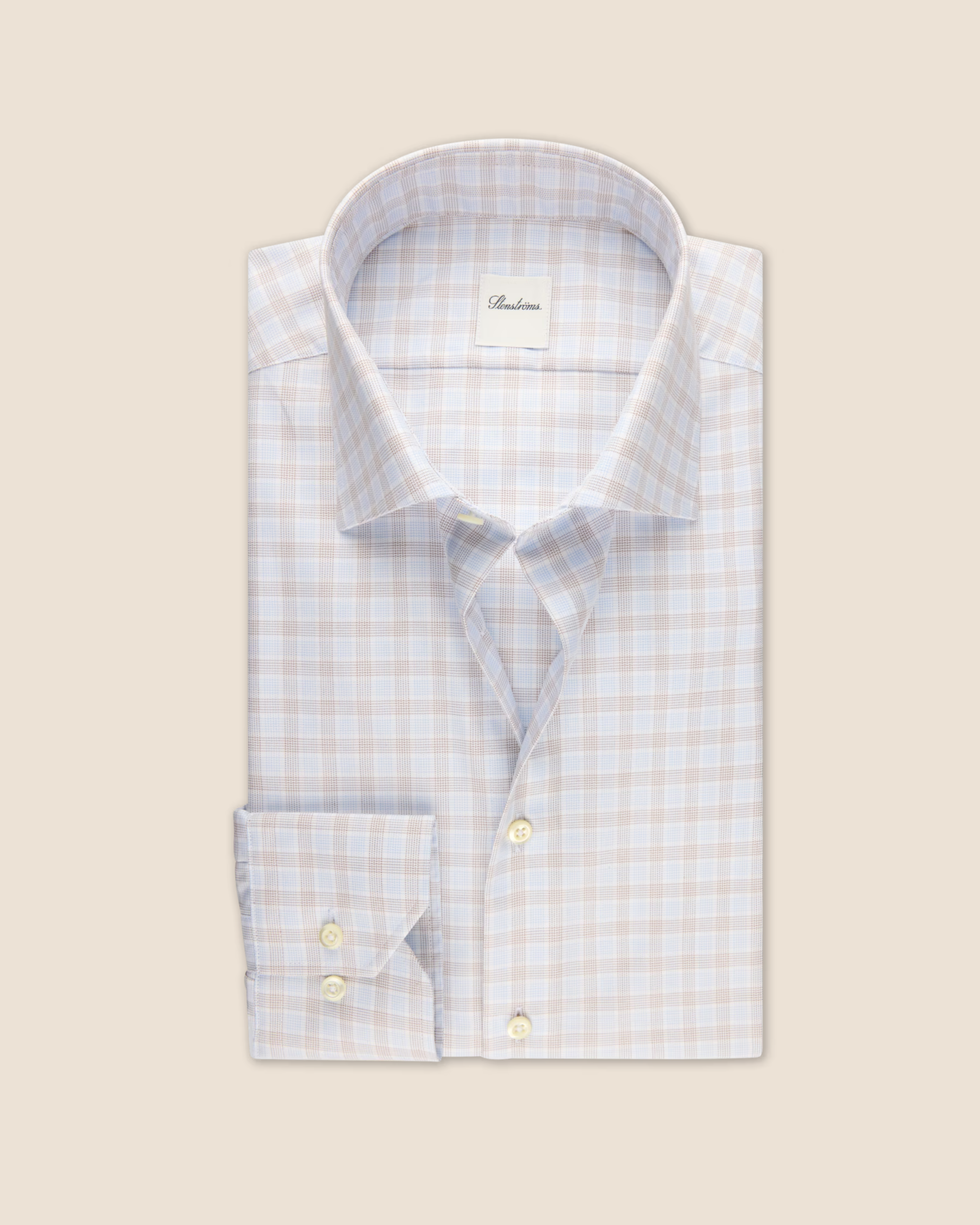 Regular Fit Cotton Twill Skjorte - Rutet Lys brun