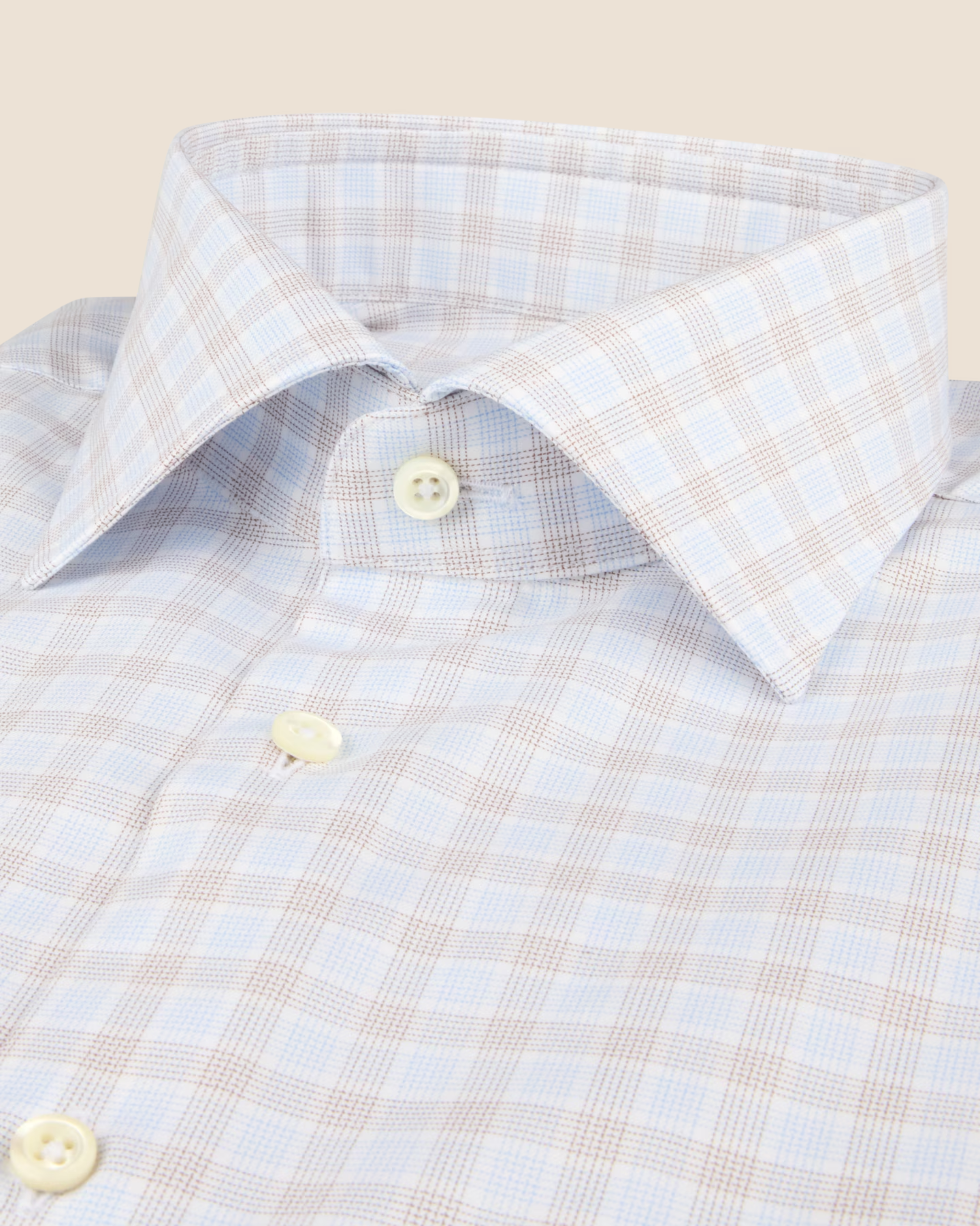 Regular Fit Cotton Twill Skjorte - Rutet Lys brun