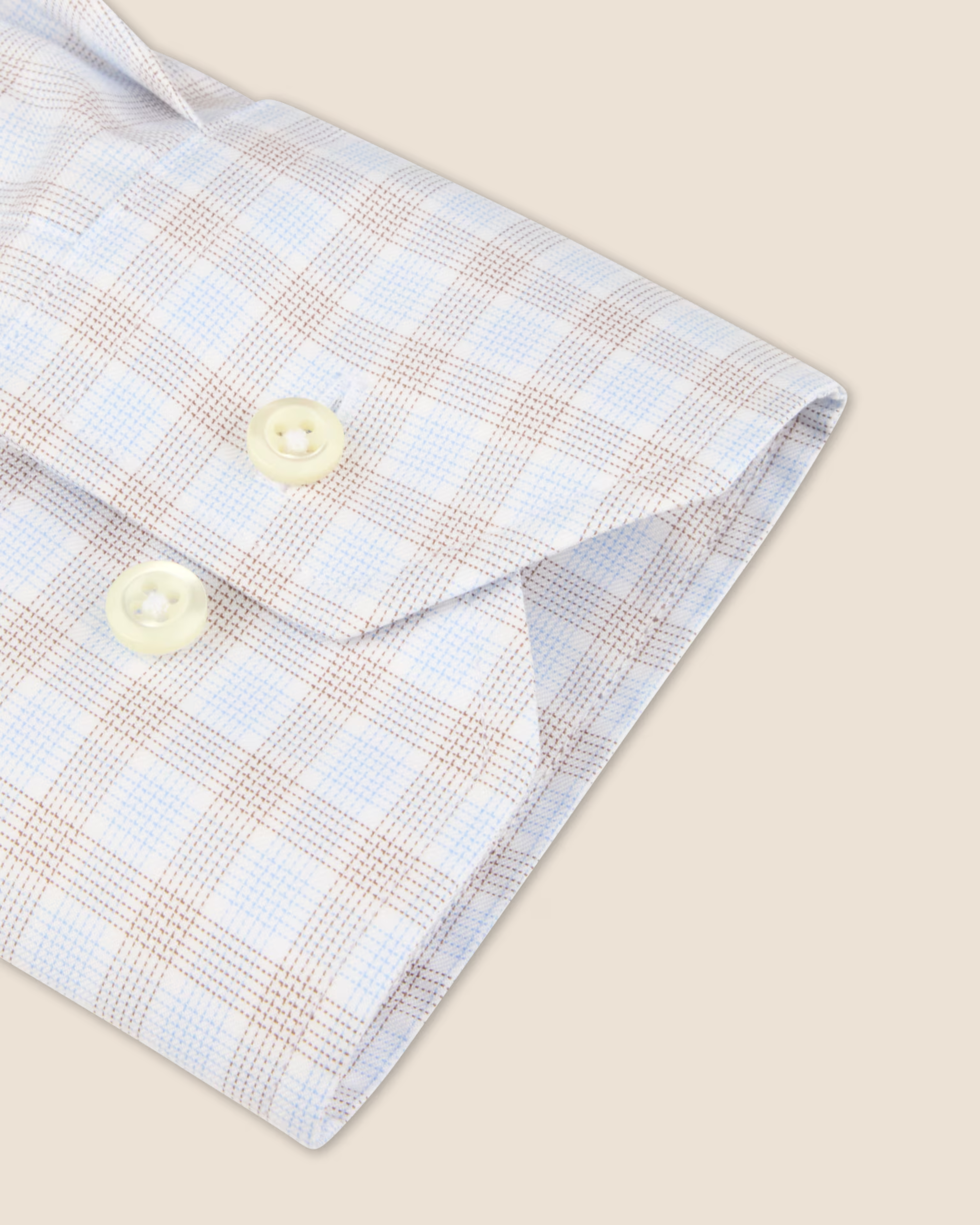 Regular Fit Cotton Twill Skjorte - Rutet Lys brun