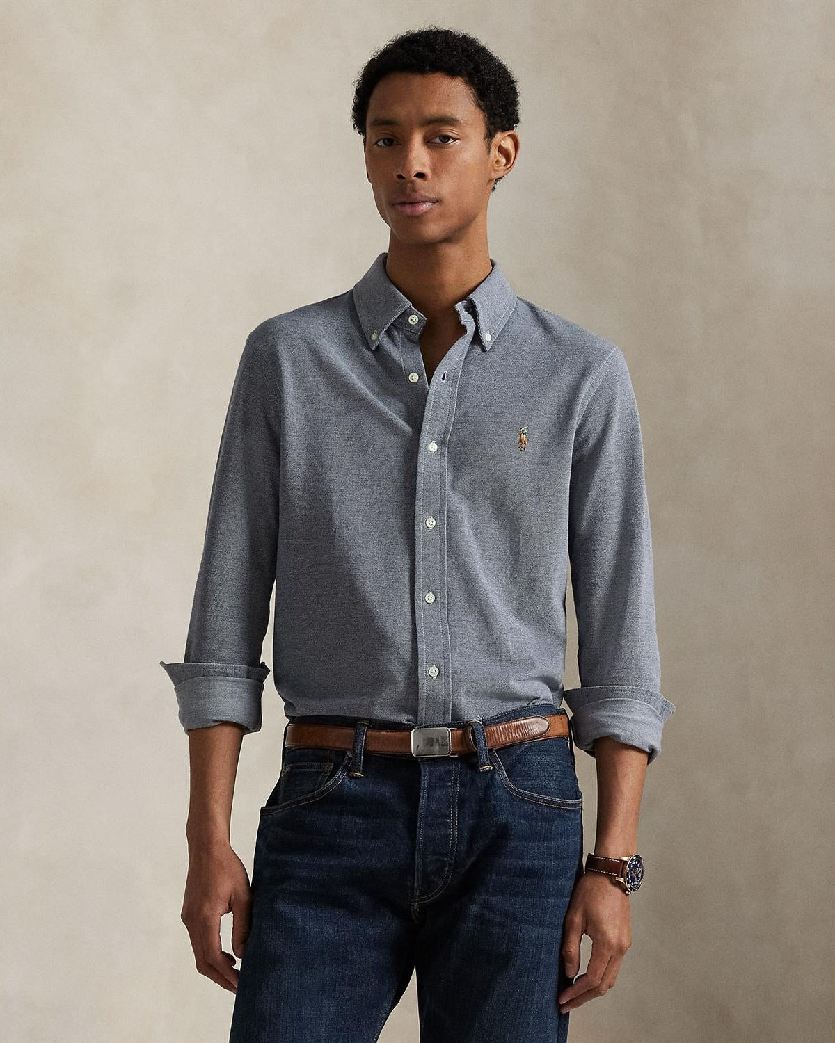 Rutet Oxford Mesh Skjorte - Navy