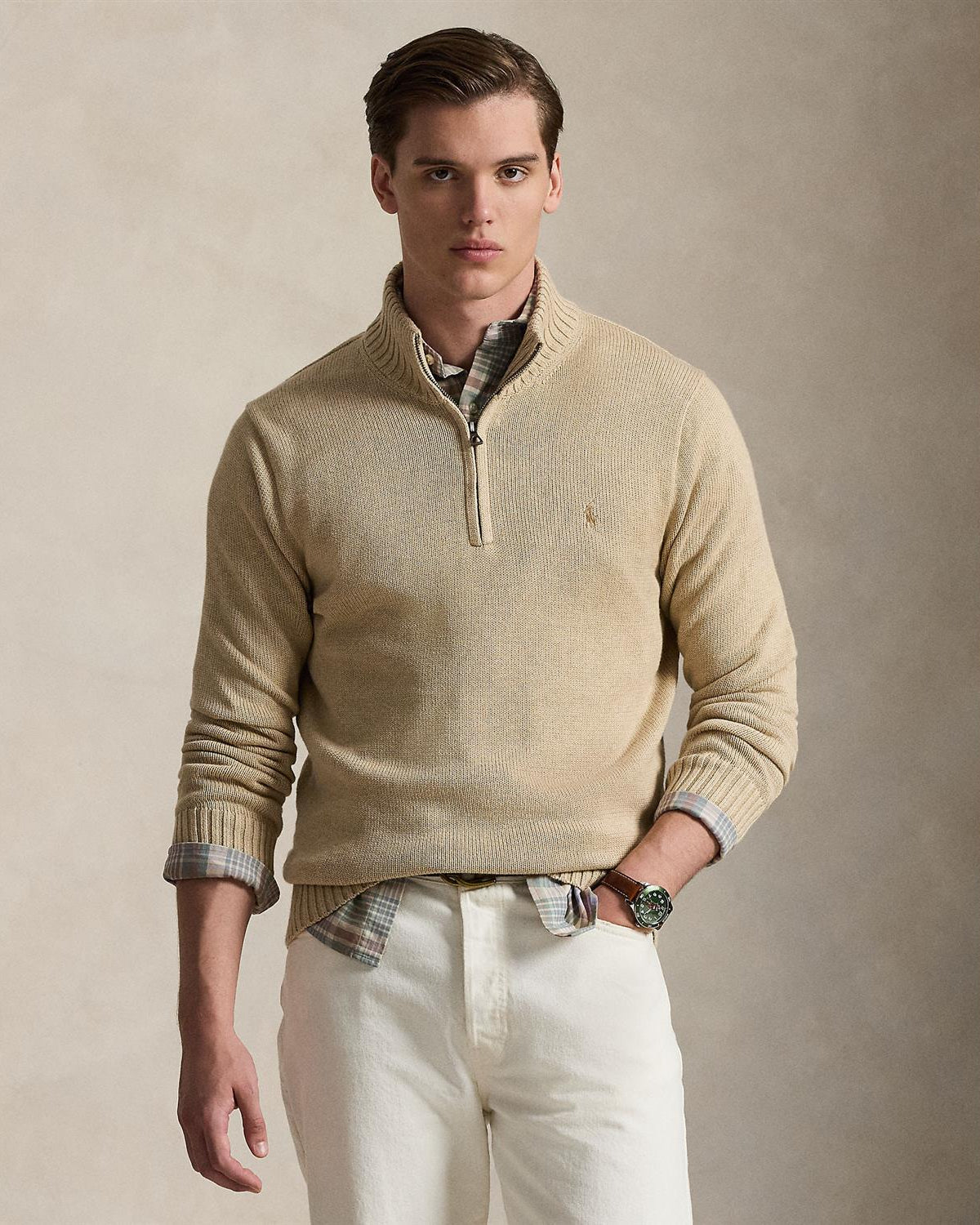 Half-Zip Bomull - Beige