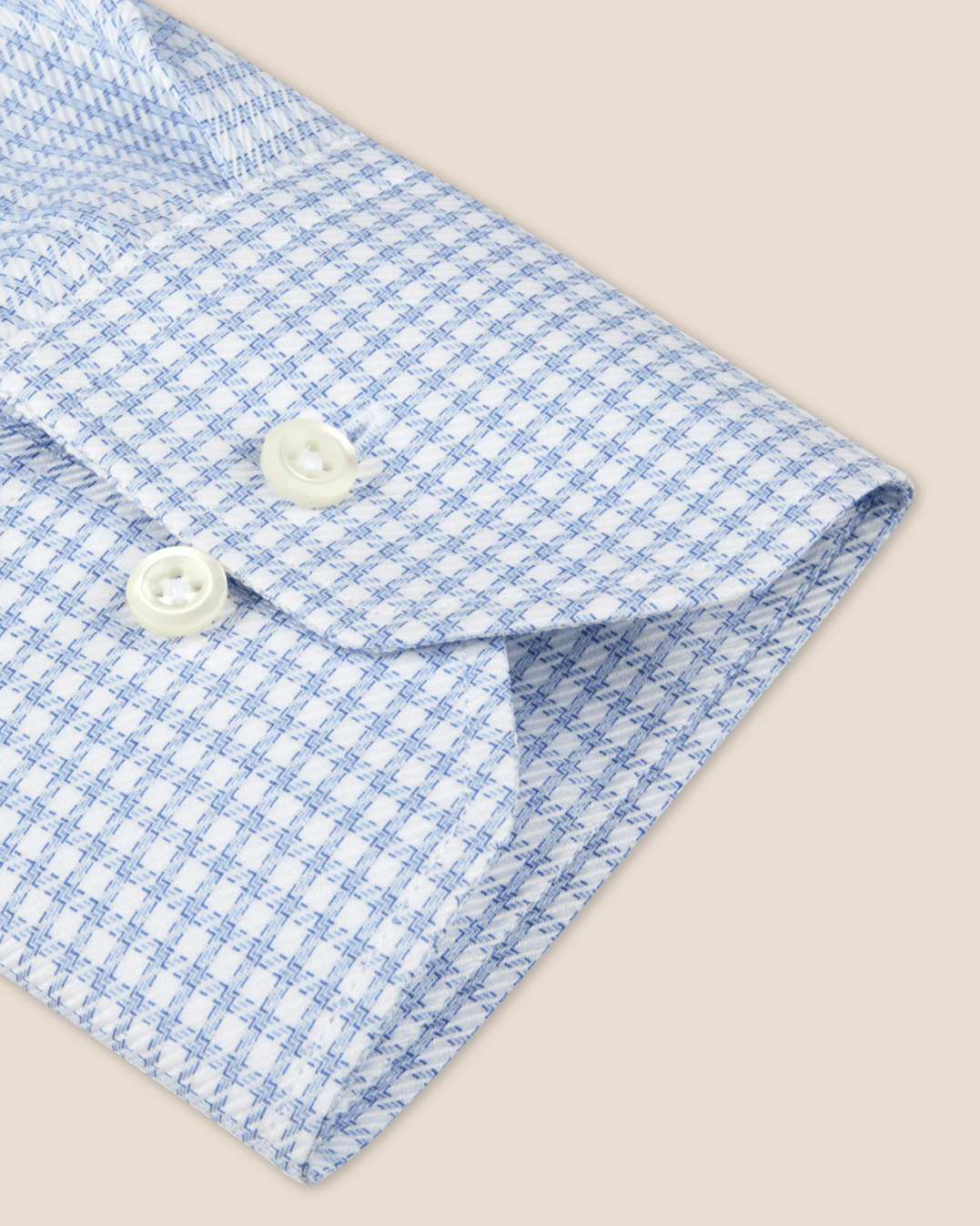 Regular Fit Cotton Twill Skjorte - Rutet Lyseblå