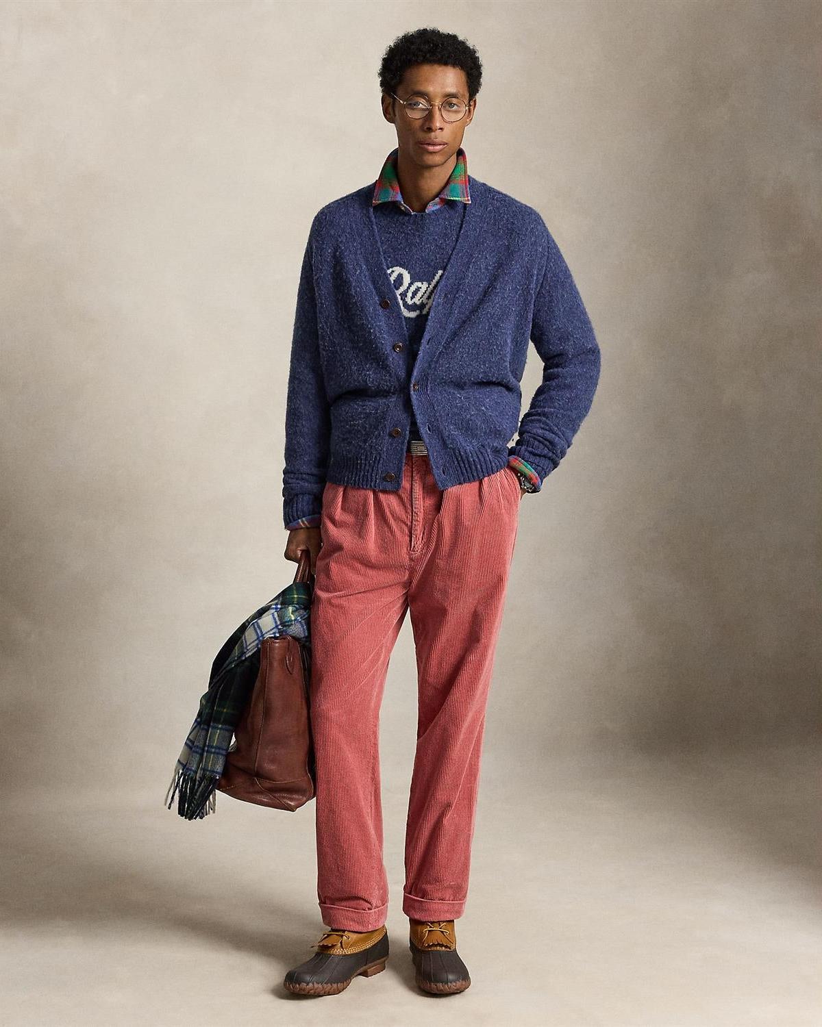 V-hals cardigan med albuelapper - Navy