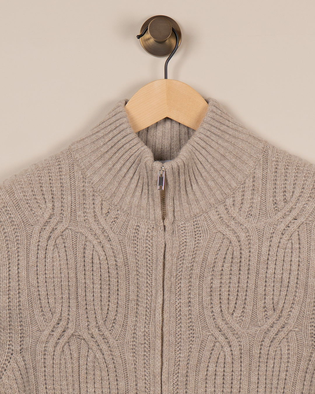 Kabelstrikk Full-Zip cardigan -Beige