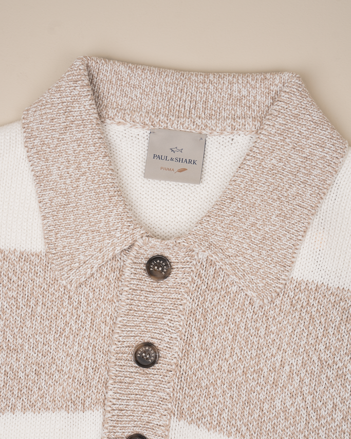 Stripet Piuma Langermet polo - Beige