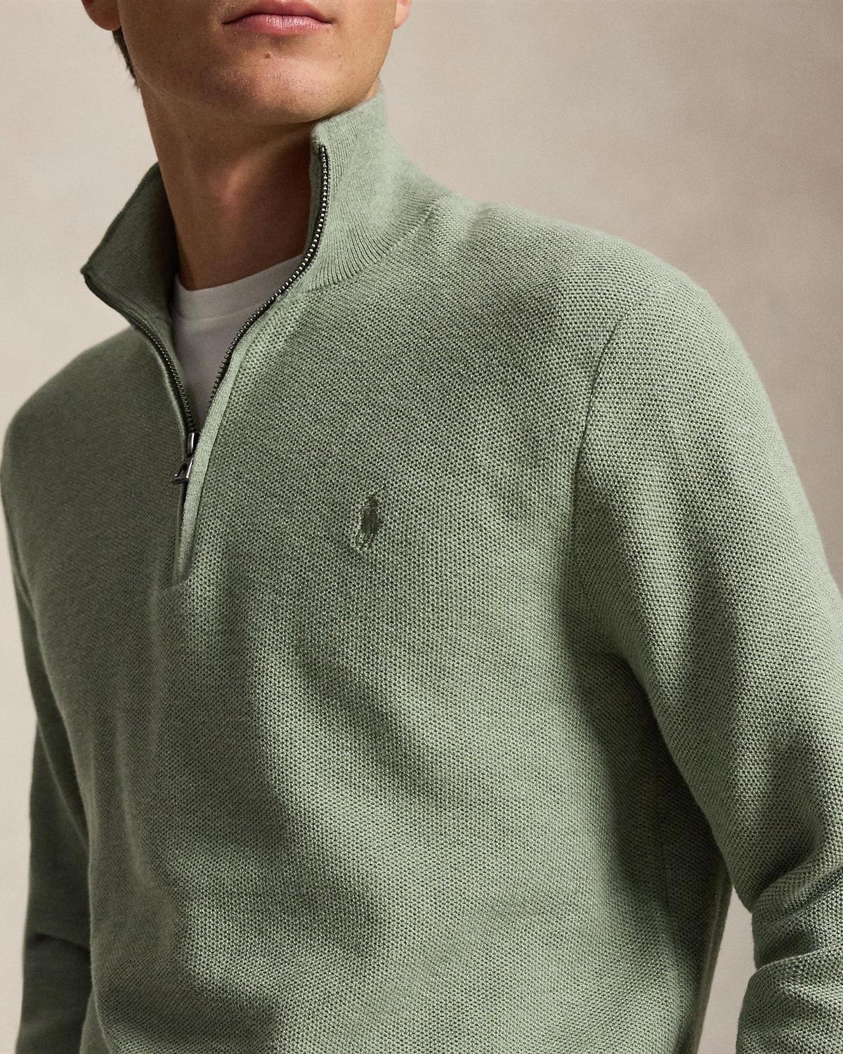 Bomull Half-Zip - Grønn