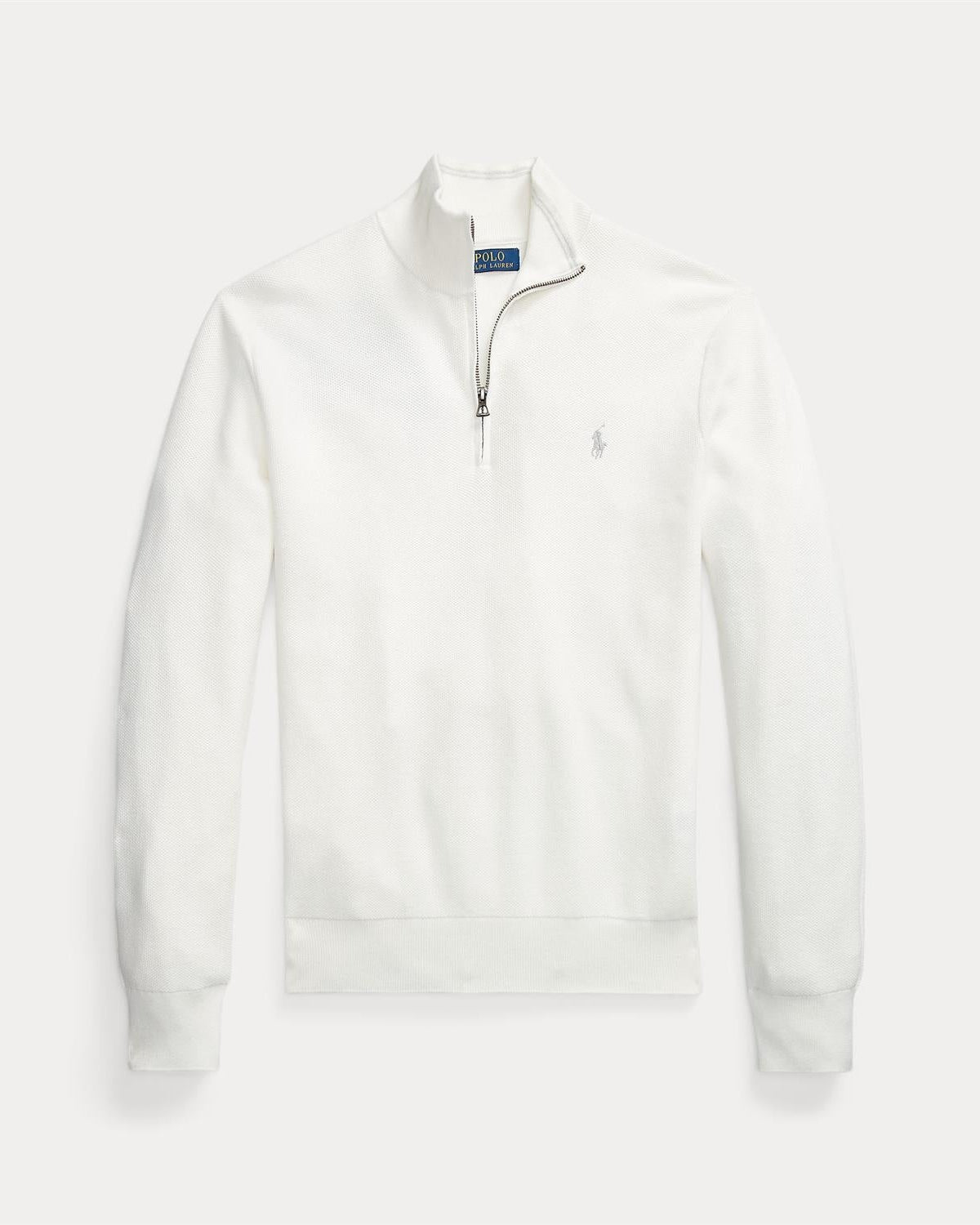 Mesh-Knit Bomull Half-Zip Hvit