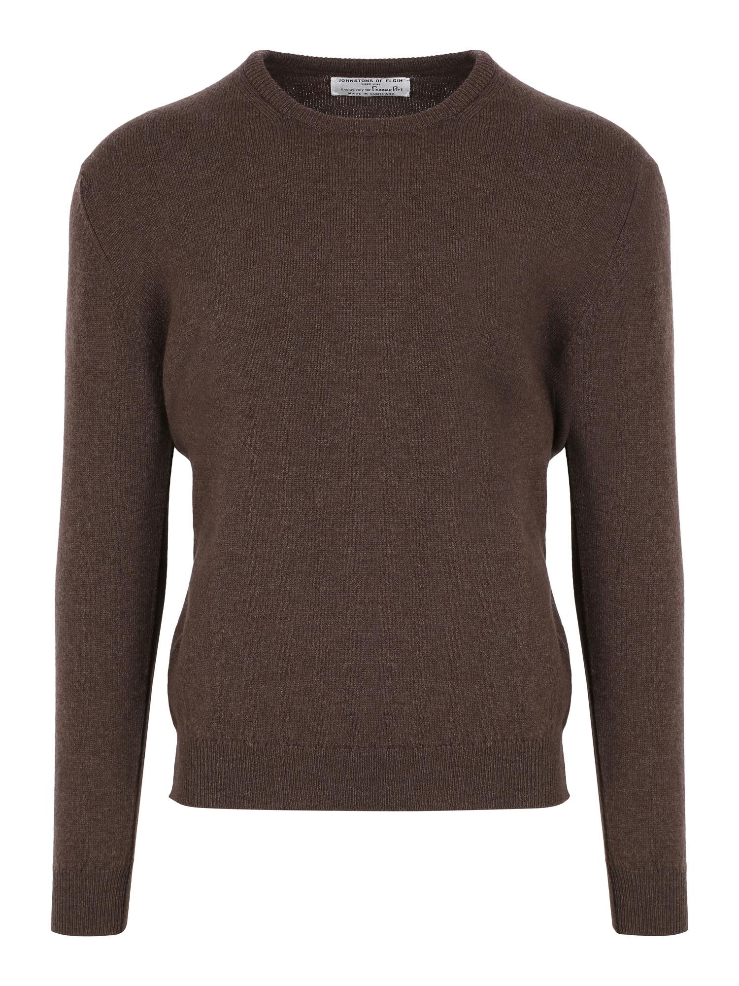 Lammeullsgenser Rund-hals Mørk brun-JOHNSTONS OF ELGIN-www.gunnaroye.no