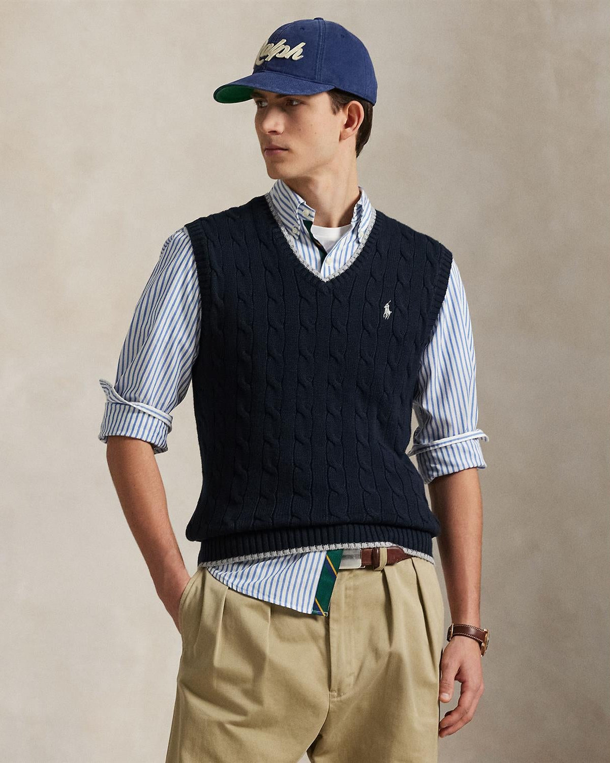 Cotton Cablevest - Navy