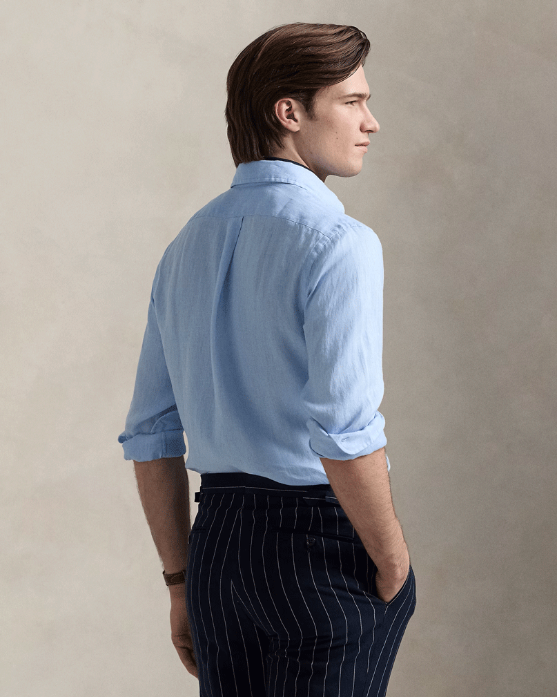 Custom Fit Lin skjorte Lyseblå