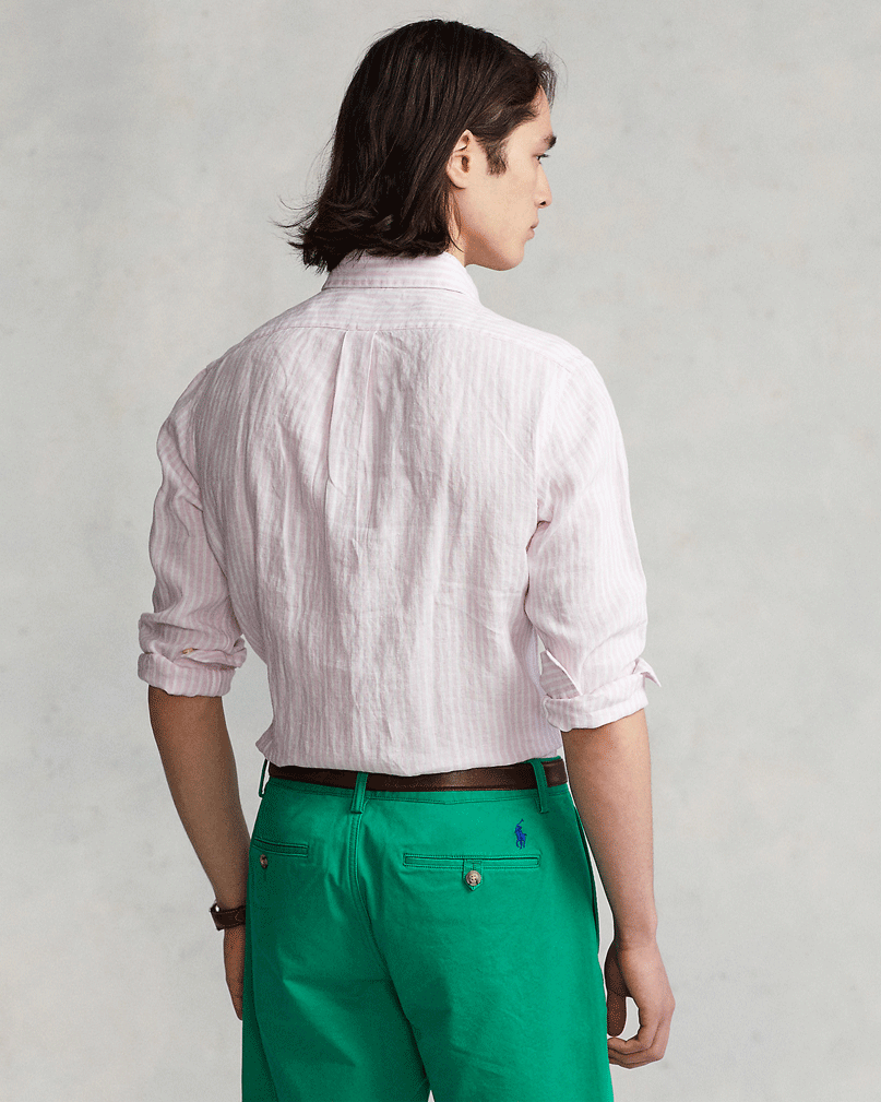 Custom Fit Lin skjorte Stripet Rosa
