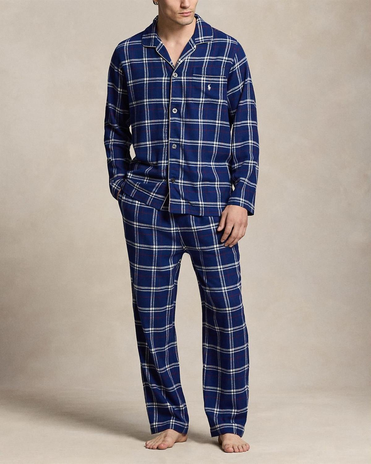 Rutet Flanell Pyjamas - Navy/Rød