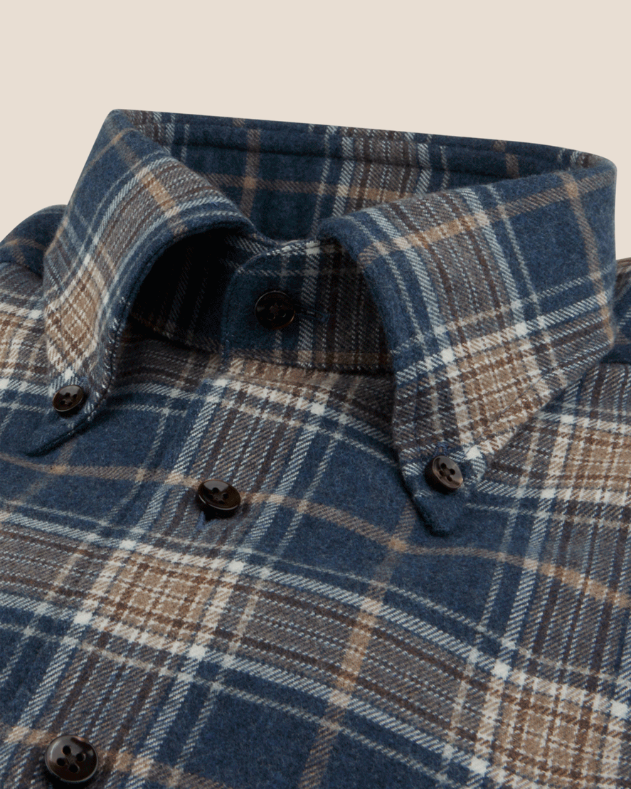 Regular Fit Flanell Skjorte Rutet - Mørk blå