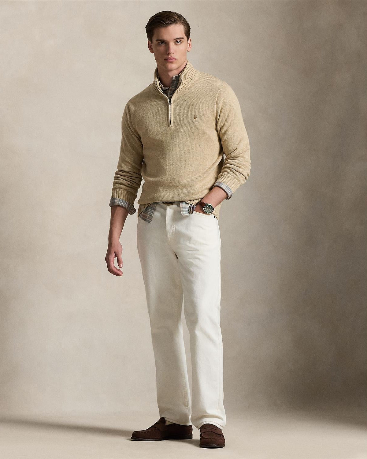 Half-Zip Bomull - Beige