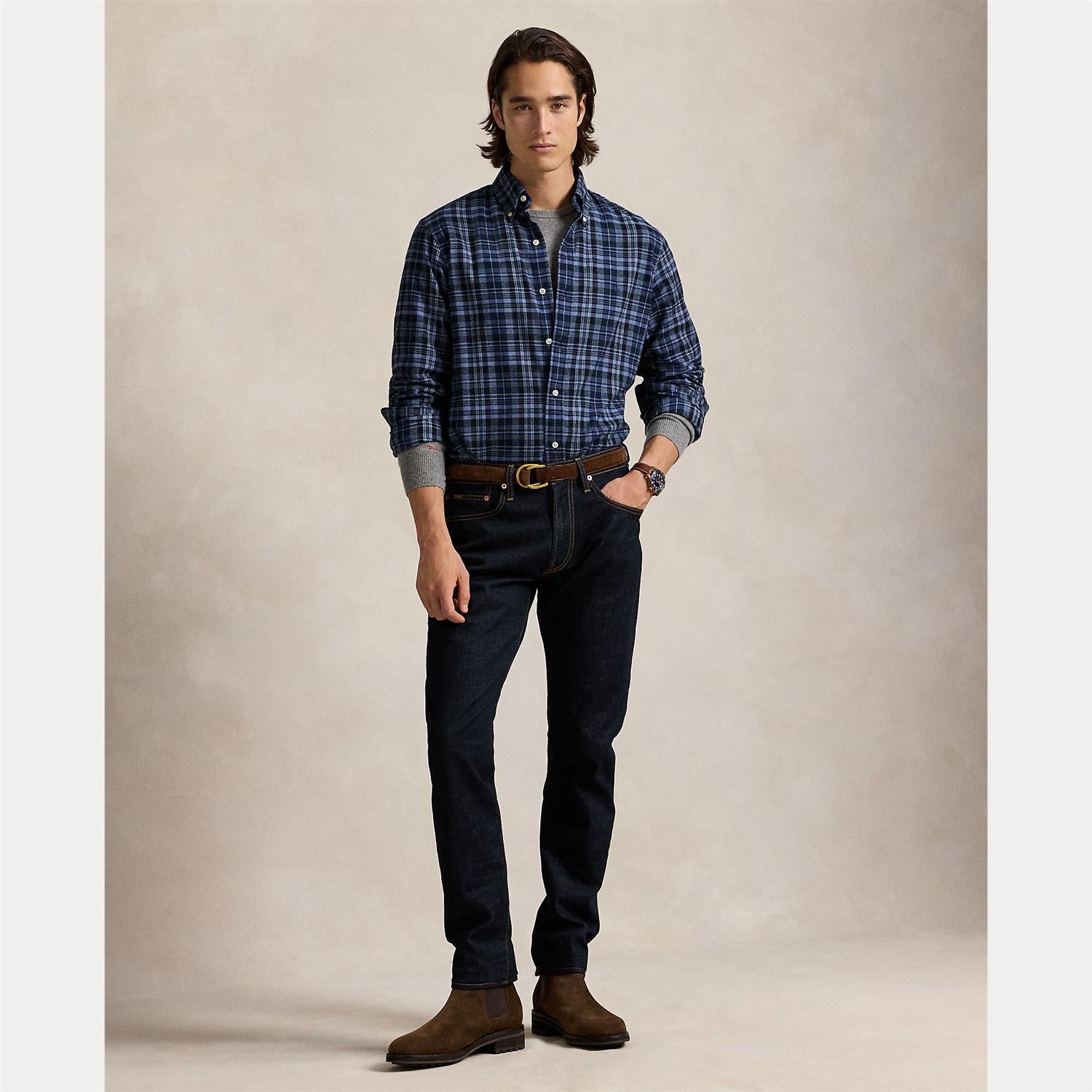 Rutet Twill Skjorte - Navy