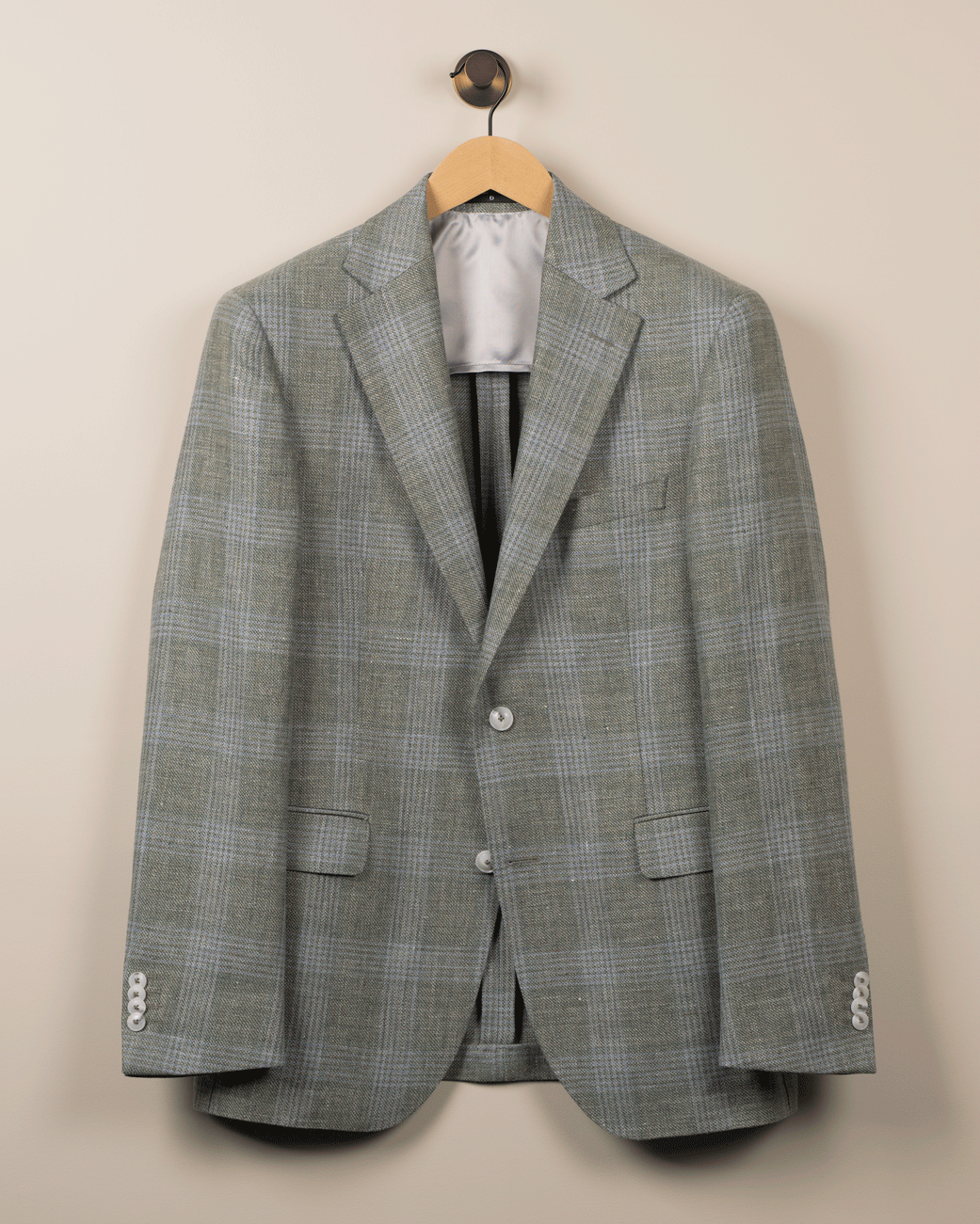 Enkeltspent jakke I Lin & Ull Rutet