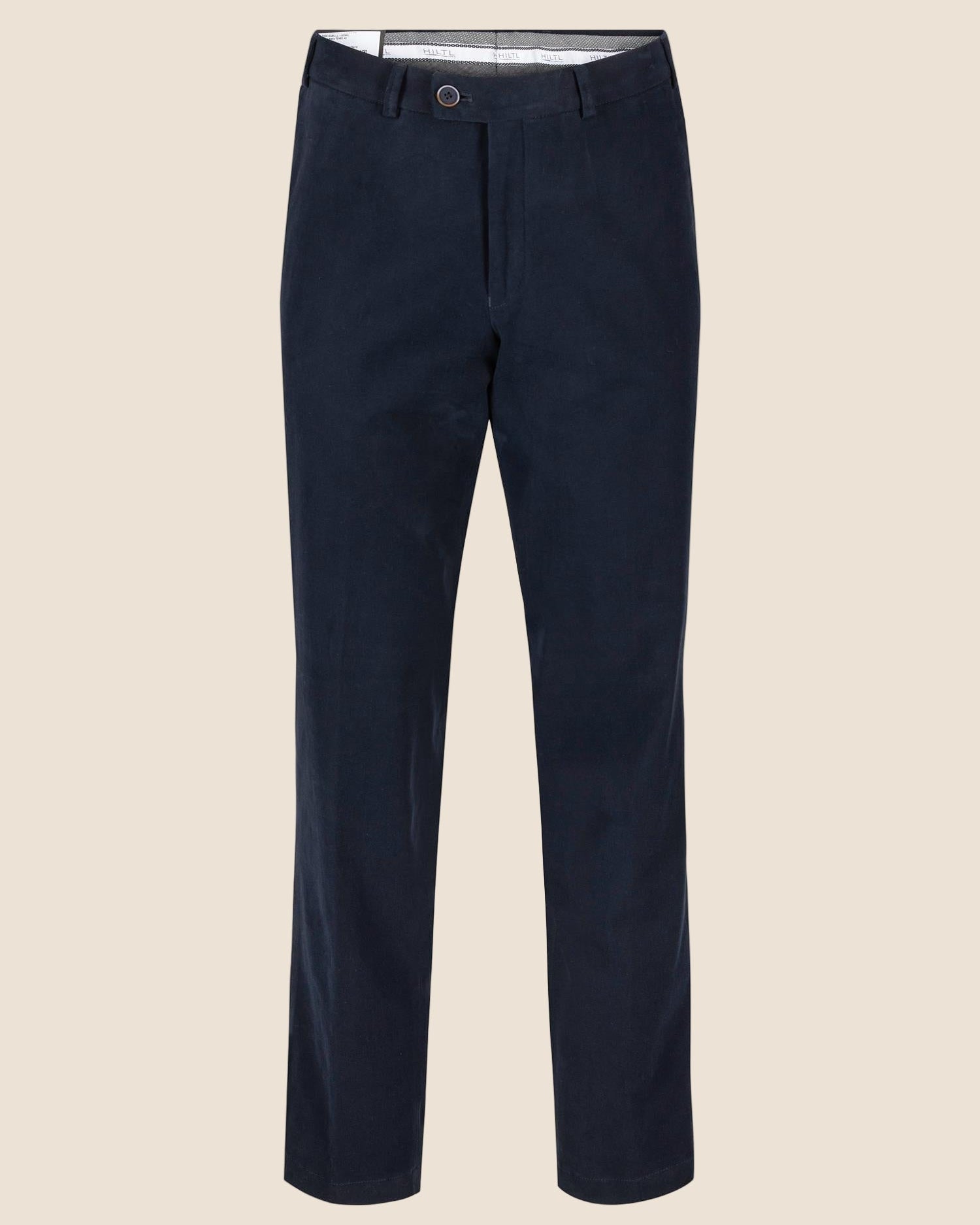 Bomullsbukser i navy. Pene bukser med rett fall