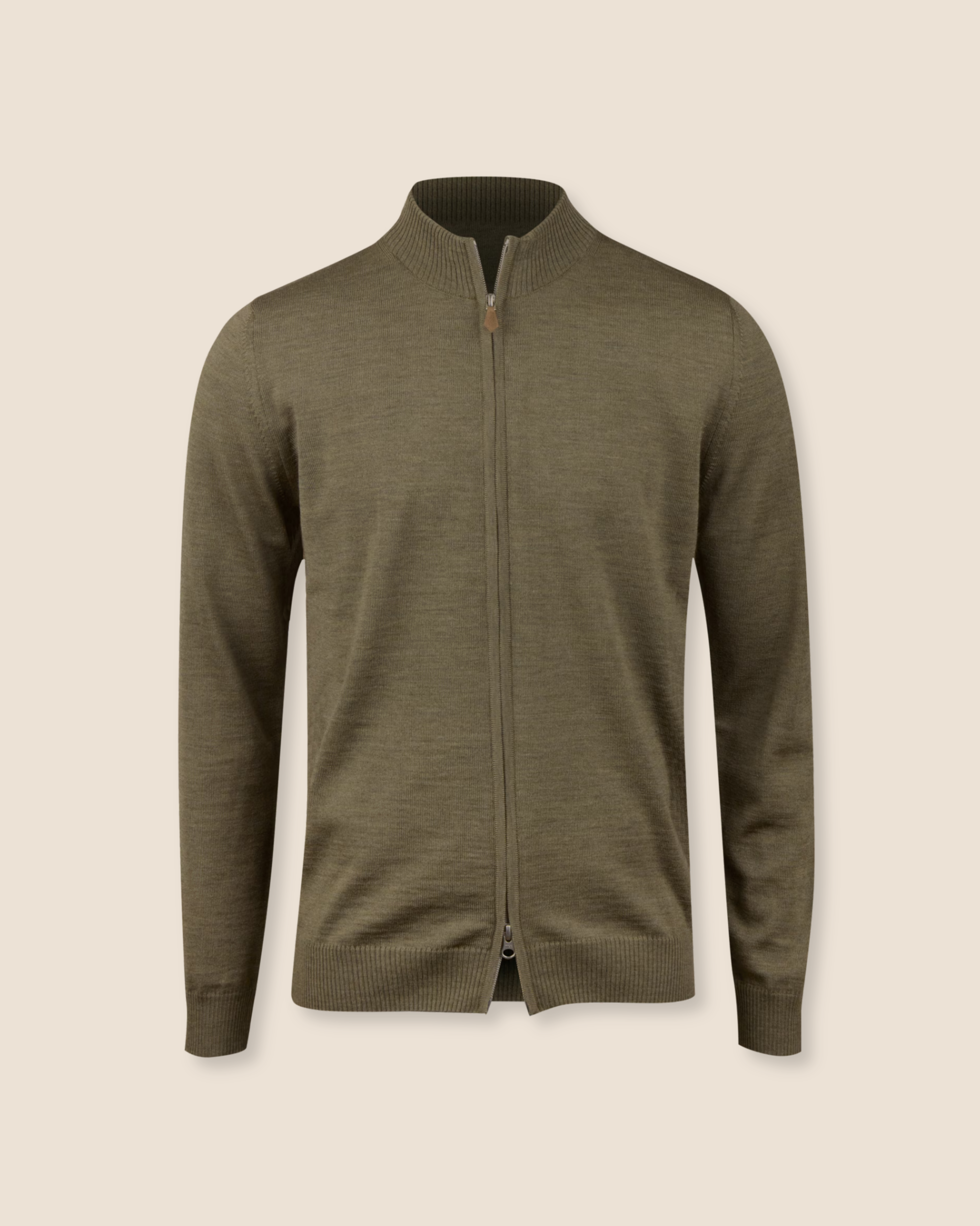 Merino Full Zip Cardigan - Oliven