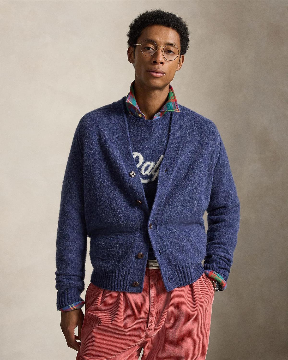 V-hals cardigan med albuelapper - Navy