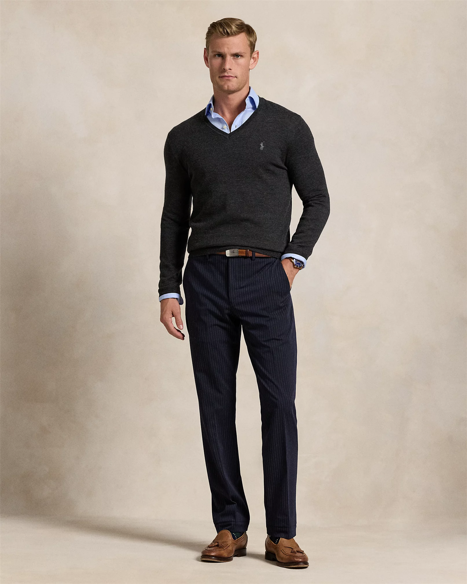Merino V-Genser - Grå-Polo Ralph Lauren-www.gunnaroye.no