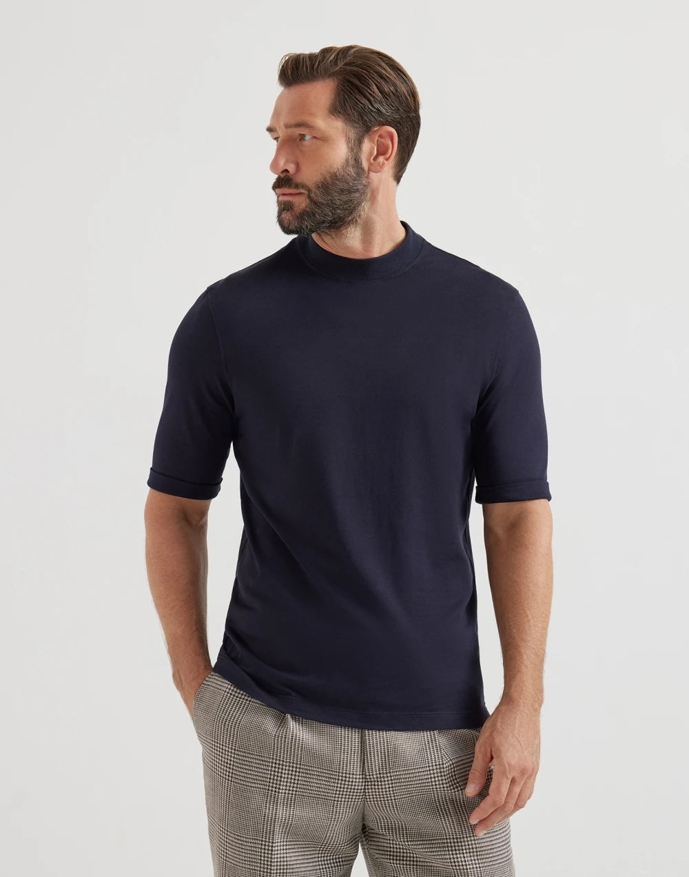 Bomull Jersey Mock Neck T-shirt