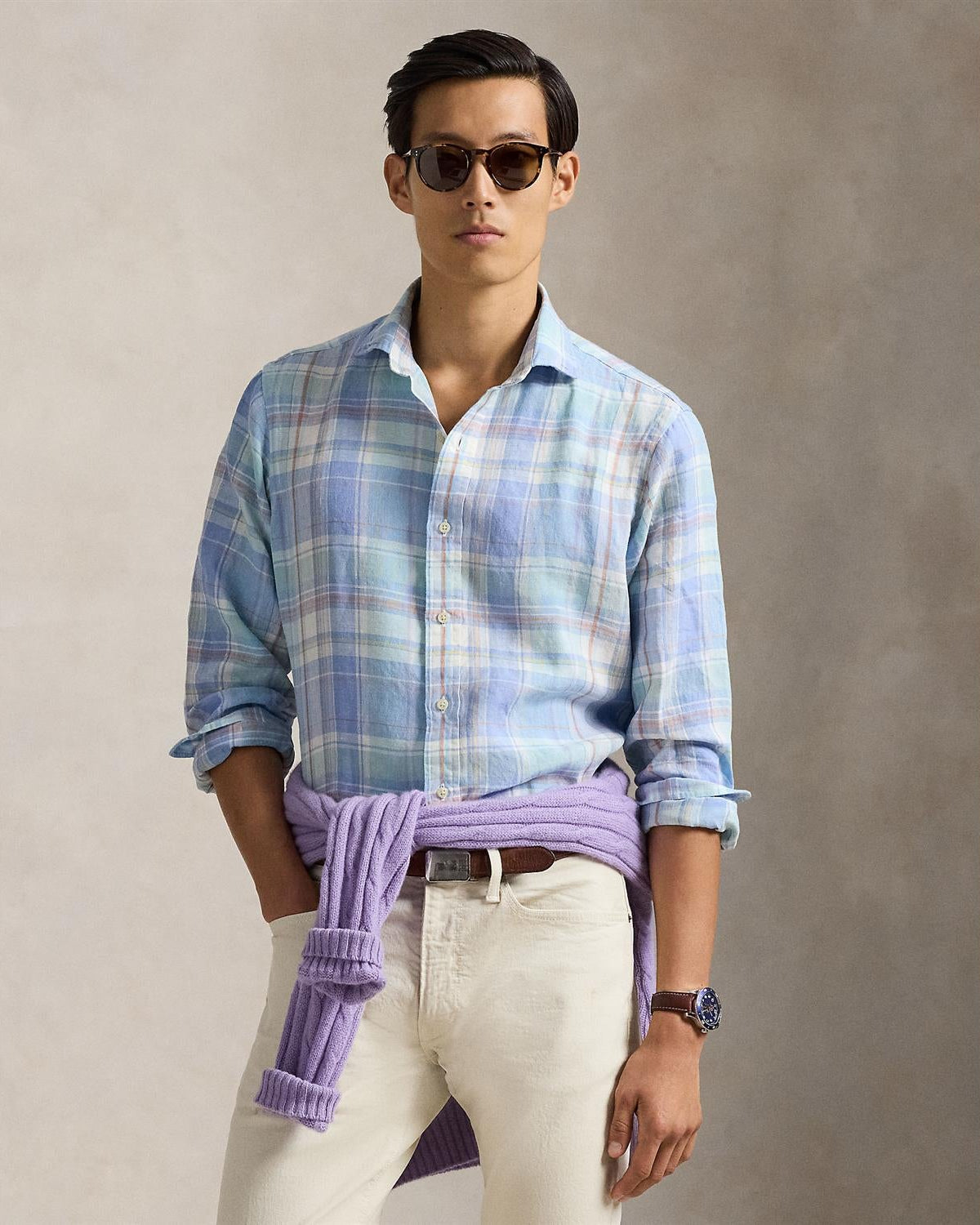 Lin Skjorte Rutet - Blå