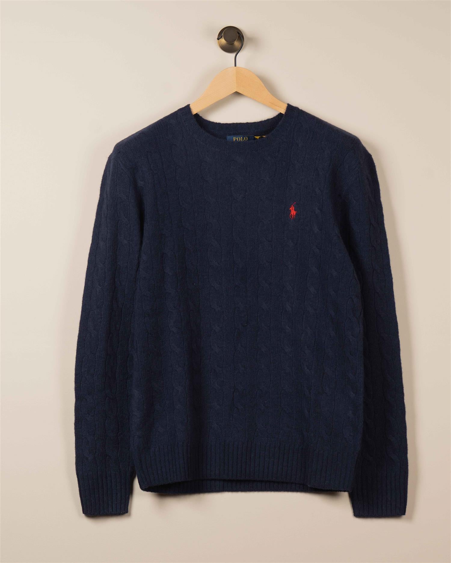 Ull/Cashmir Kabel Rundhals - Navy