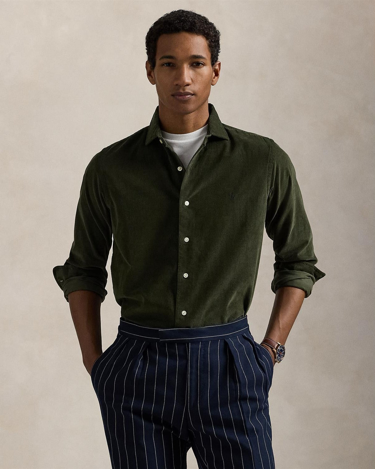 Cord Skjorte Slim Fit - Oliven
